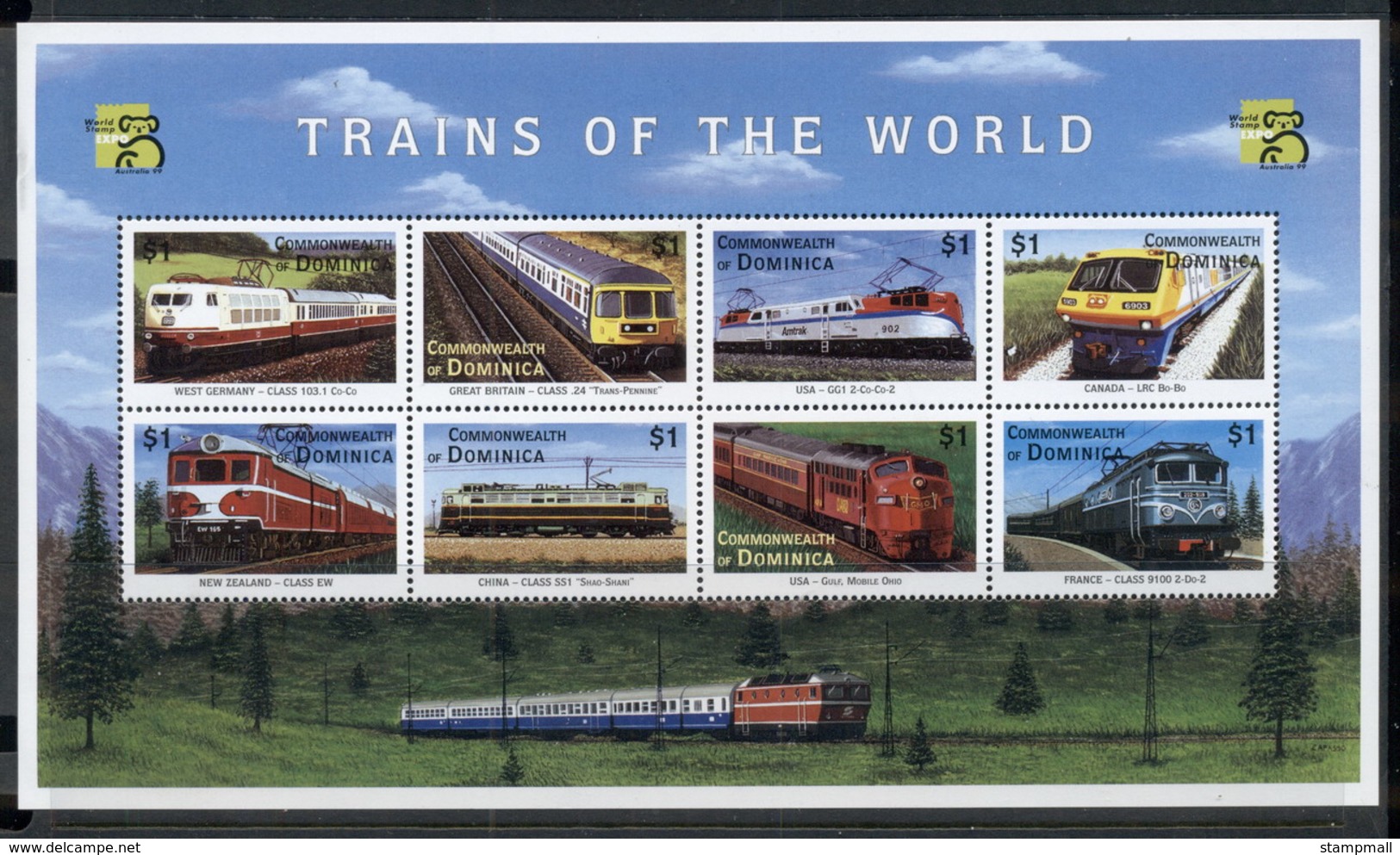 Dominica 1999 Trains Of The World MS MUH - Dominica (1978-...)