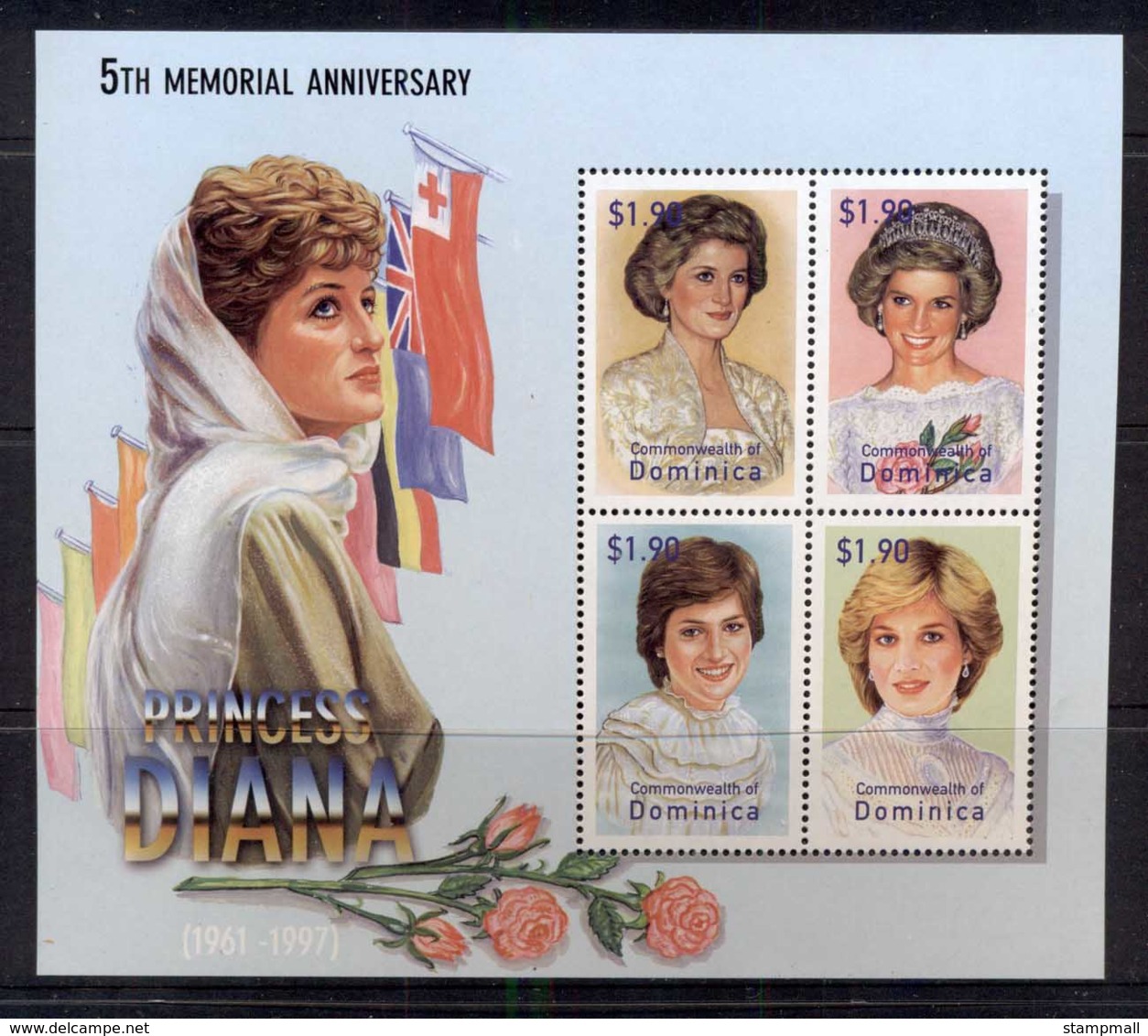 Dominica 2003 Princess Diana In Memoriam 5th Anniv. Sheetlet MUH - Dominica (1978-...)