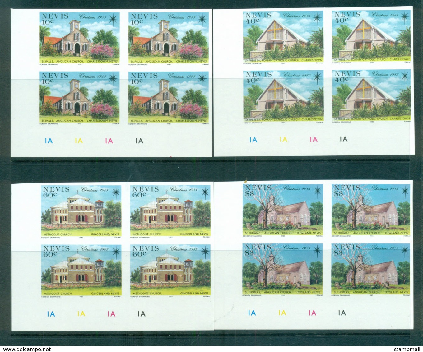 Nevis 1985 Xmas IMPERF Cyl. Blk 4 MUH Lot68489 - St.Kitts And Nevis ( 1983-...)