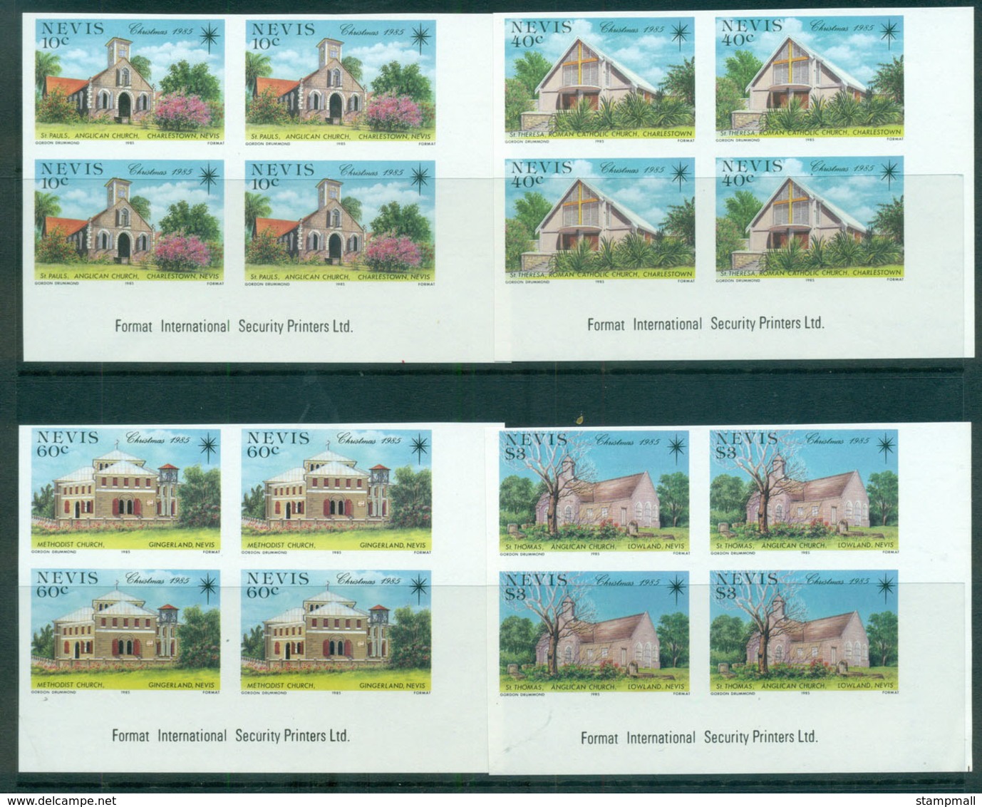 Nevis 1985 Xmas IMPERF Imprint Blk 4 MUH Lot68488 - St.Kitts And Nevis ( 1983-...)