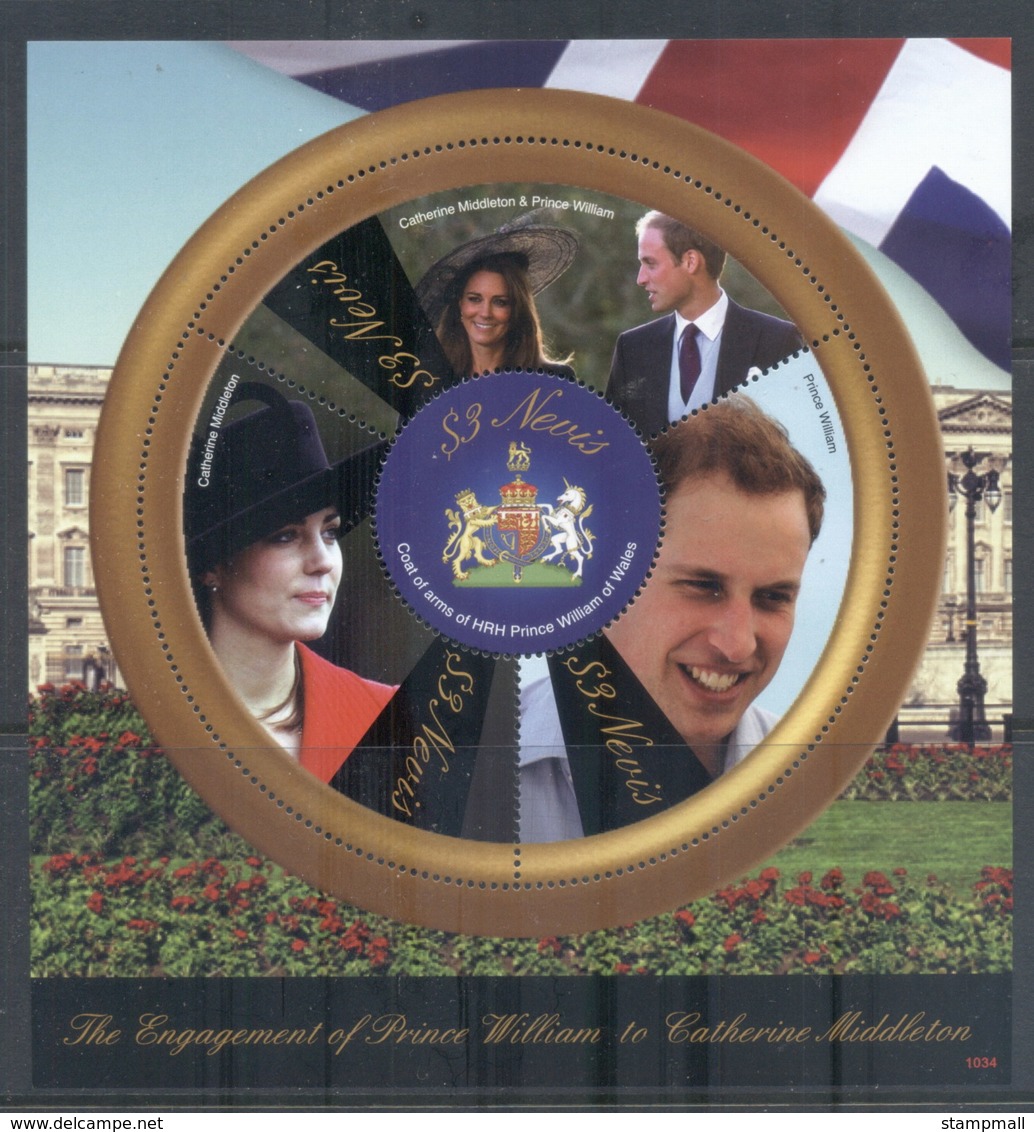 Nevis 2011 Royal Engagement William & Kate #1034 $3 MS MUH - St.Kitts And Nevis ( 1983-...)