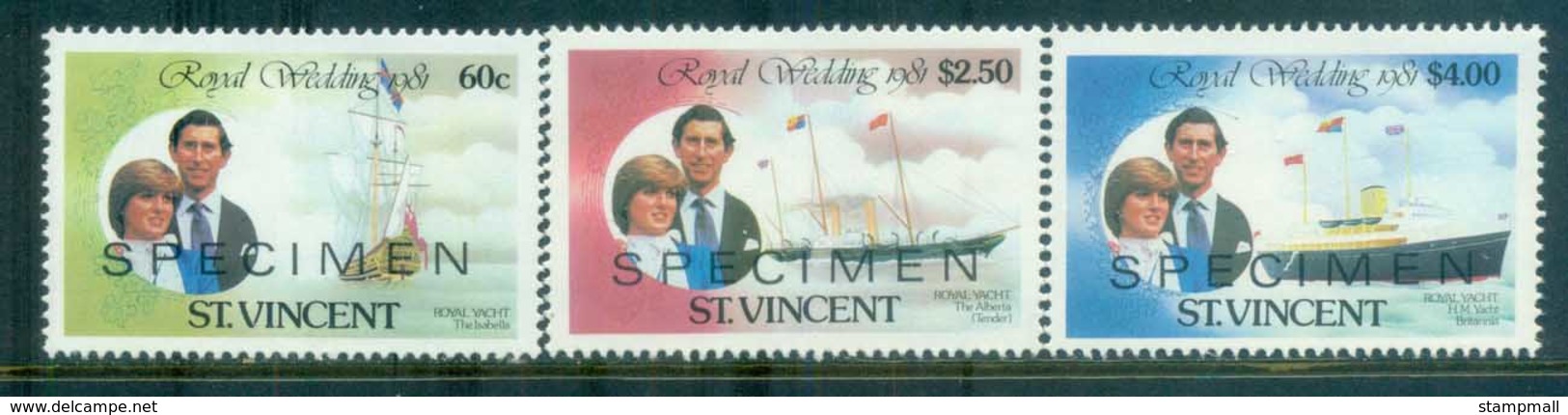 St Kitts 1981 Charles & Diana Royal Wedding 3v. SPECIMEN Opt MUH Lot81886 - St.Kitts And Nevis ( 1983-...)