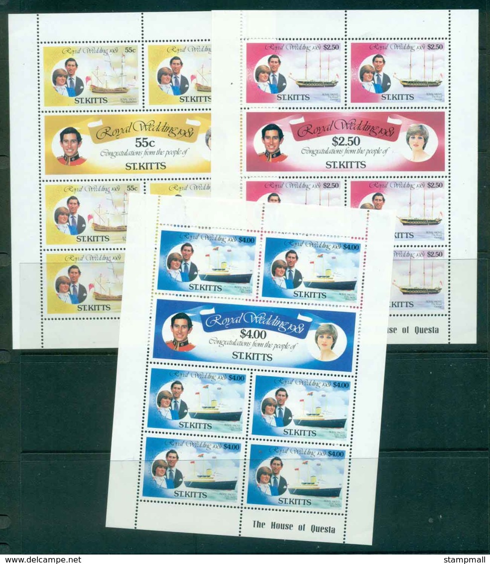St Kitts 1981 Charles & Diana Wedding 3x Sheetlets MUH Lot45209 - St.Kitts And Nevis ( 1983-...)