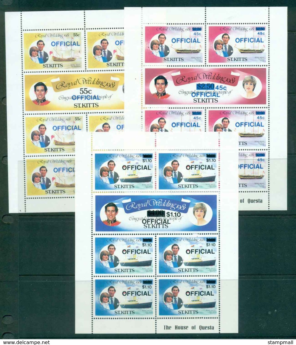 St Kitts 1981 Charles & Diana Wedding OFFICIAL 3x Sheetlets MUH Lot45213 - St.Kitts And Nevis ( 1983-...)