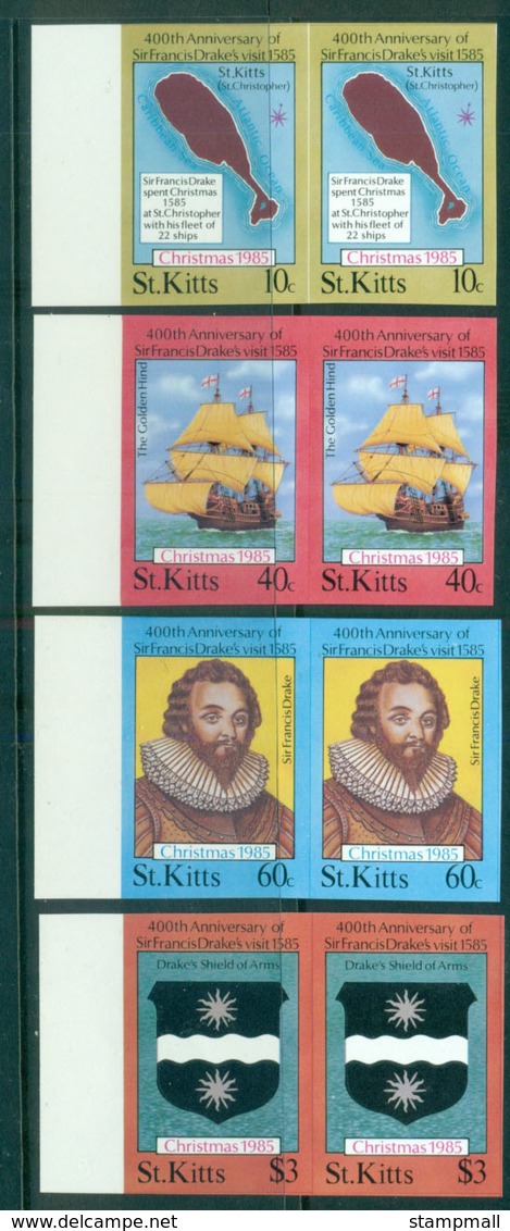 St Kitts 1985 Sir Francis Drake IMPERF Pairs MUH Lot68711 - St.Kitts And Nevis ( 1983-...)