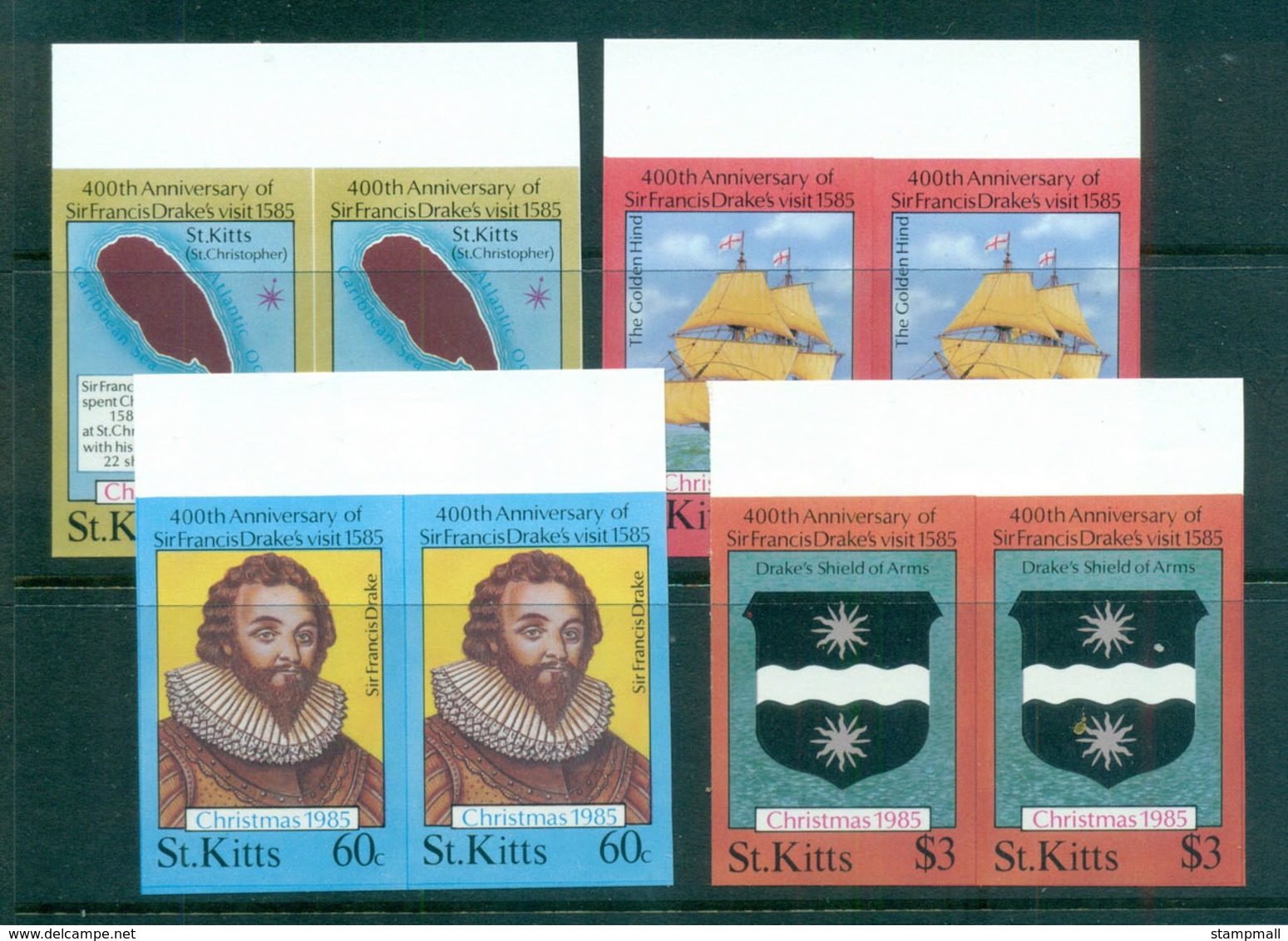 St Kitts 1985 Xmas IMPERF Pairs MUH Lot68622 - St.Kitts And Nevis ( 1983-...)
