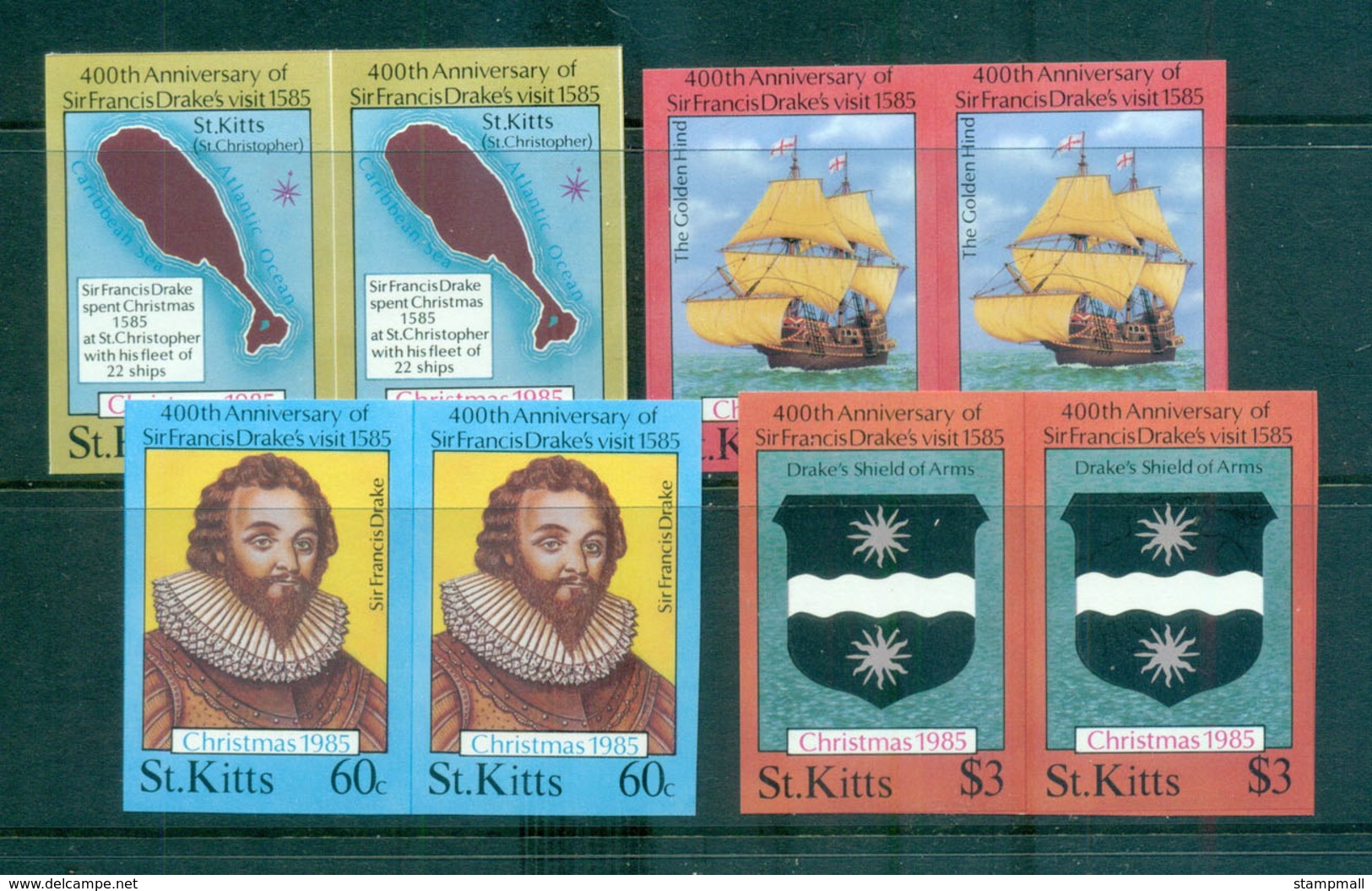 St Kitts 1985 Xmas IMPERF Pairs MUH Lot68623 - St.Kitts And Nevis ( 1983-...)