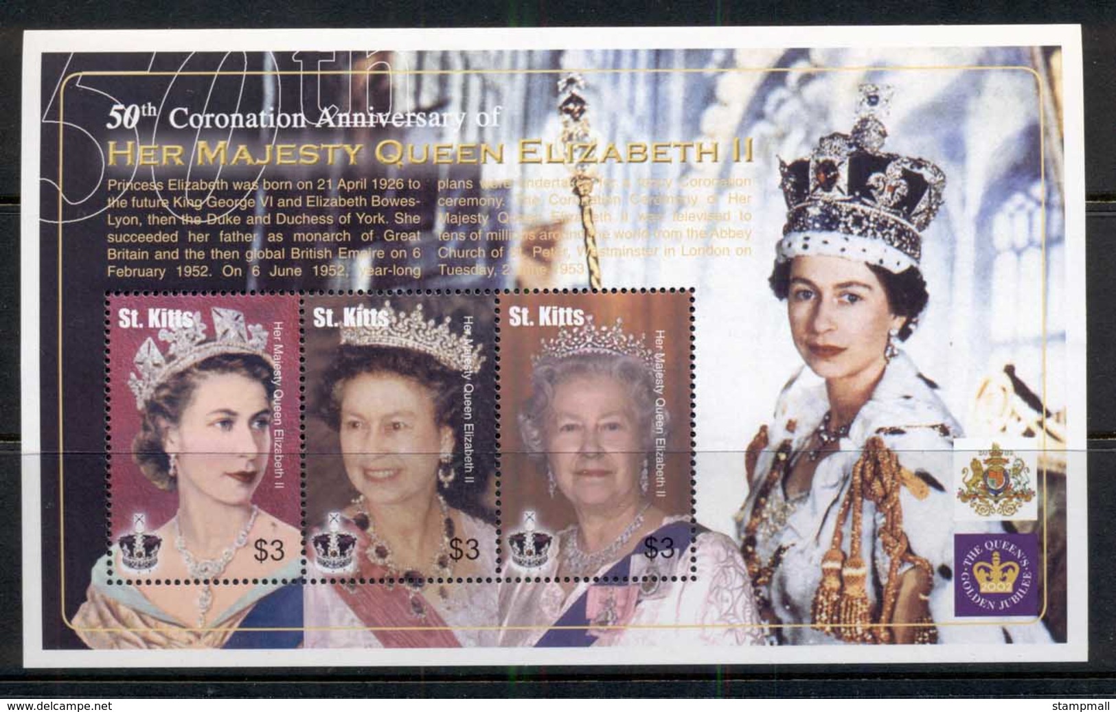 St Kitts 2003 QEII Coronation 50th Anniv. Sheetlet MUH - St.Kitts And Nevis ( 1983-...)