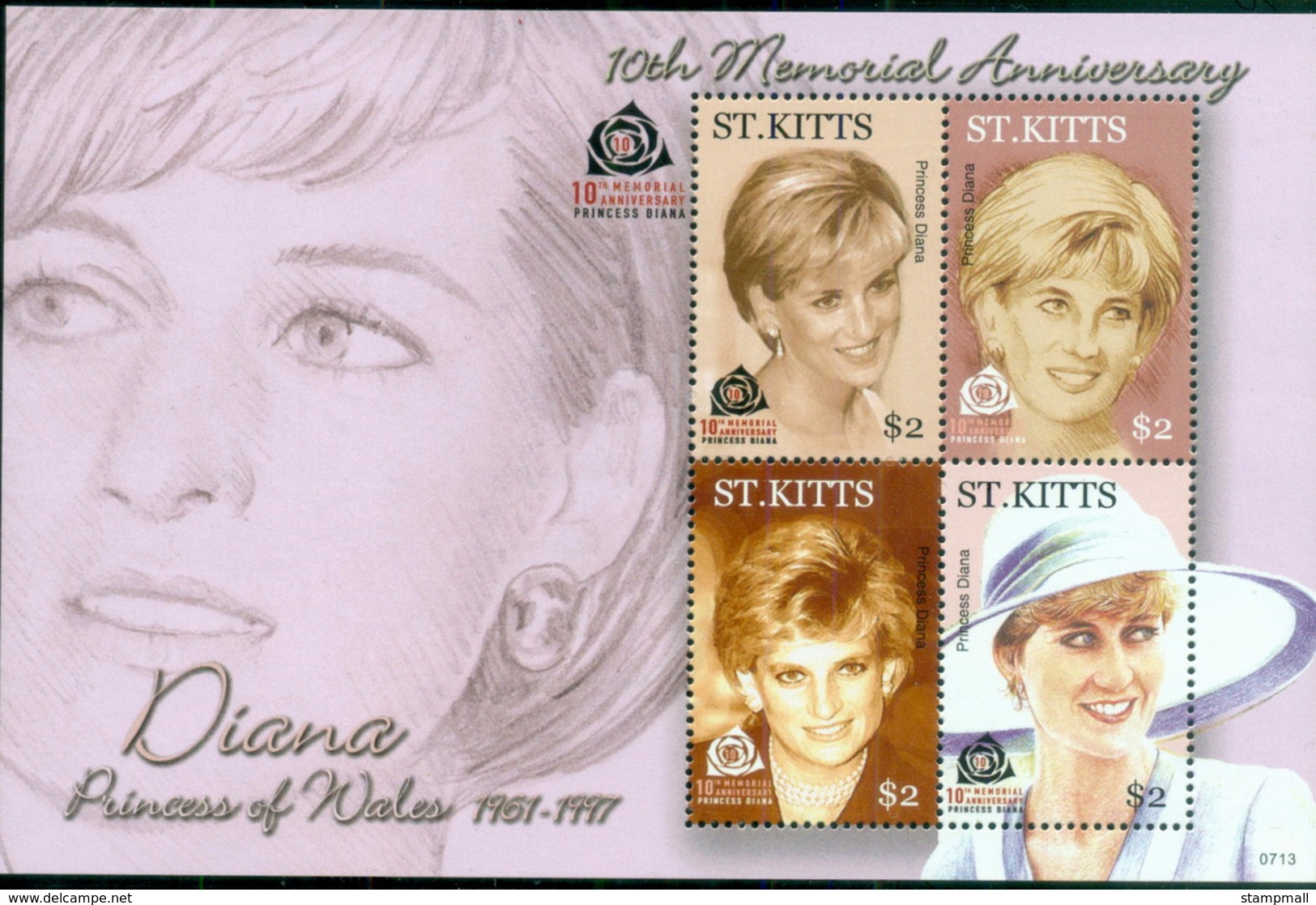 St Kitts 2007 Princess Diana In Memoriam, 10th Anniv., A Beautiful Princess Lost MS MUH - St.Kitts And Nevis ( 1983-...)