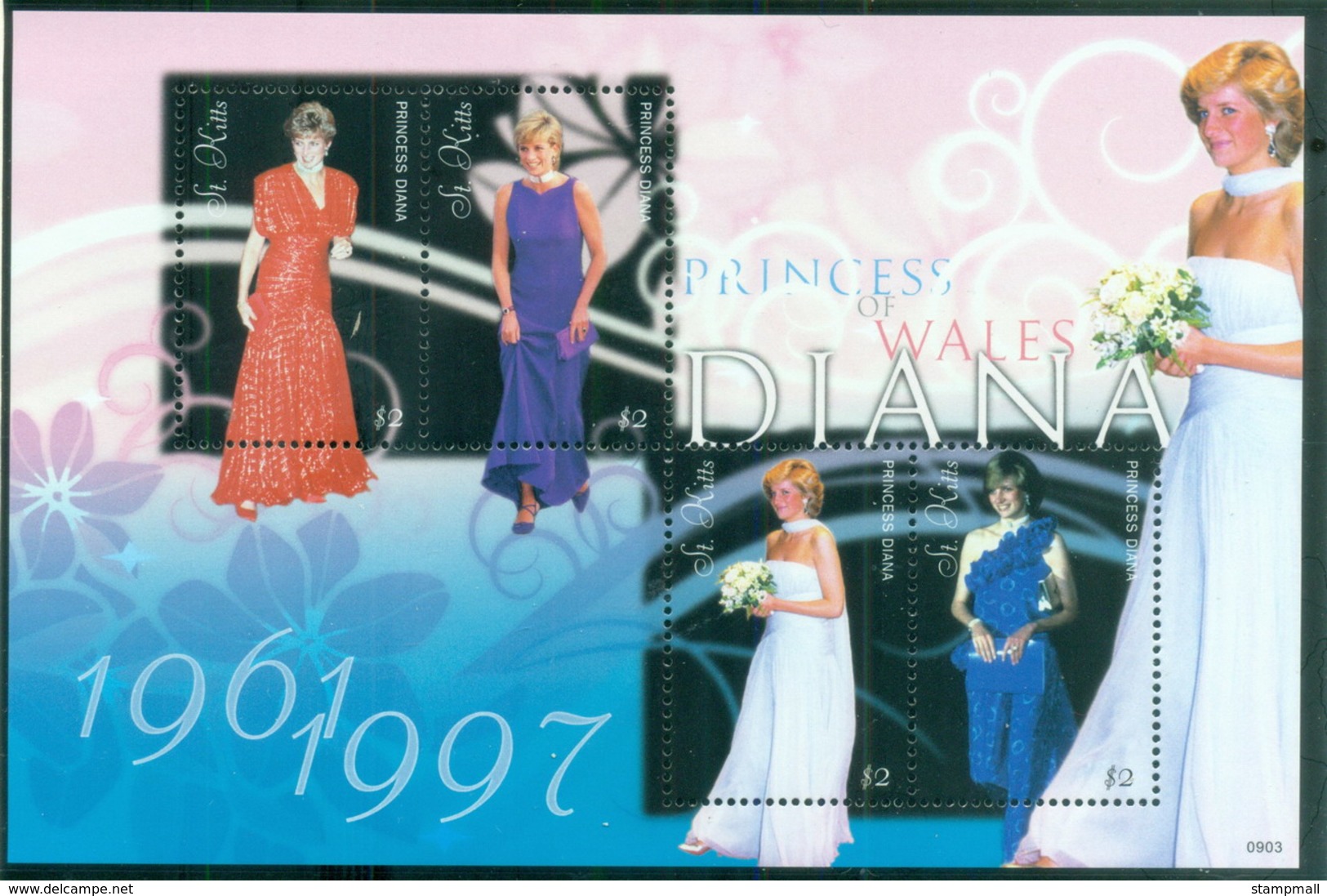 St Kitts 2007 Princess Diana In Memoriam, 10th Anniv., Diana In Formal Fashion MS MUH - St.Kitts And Nevis ( 1983-...)