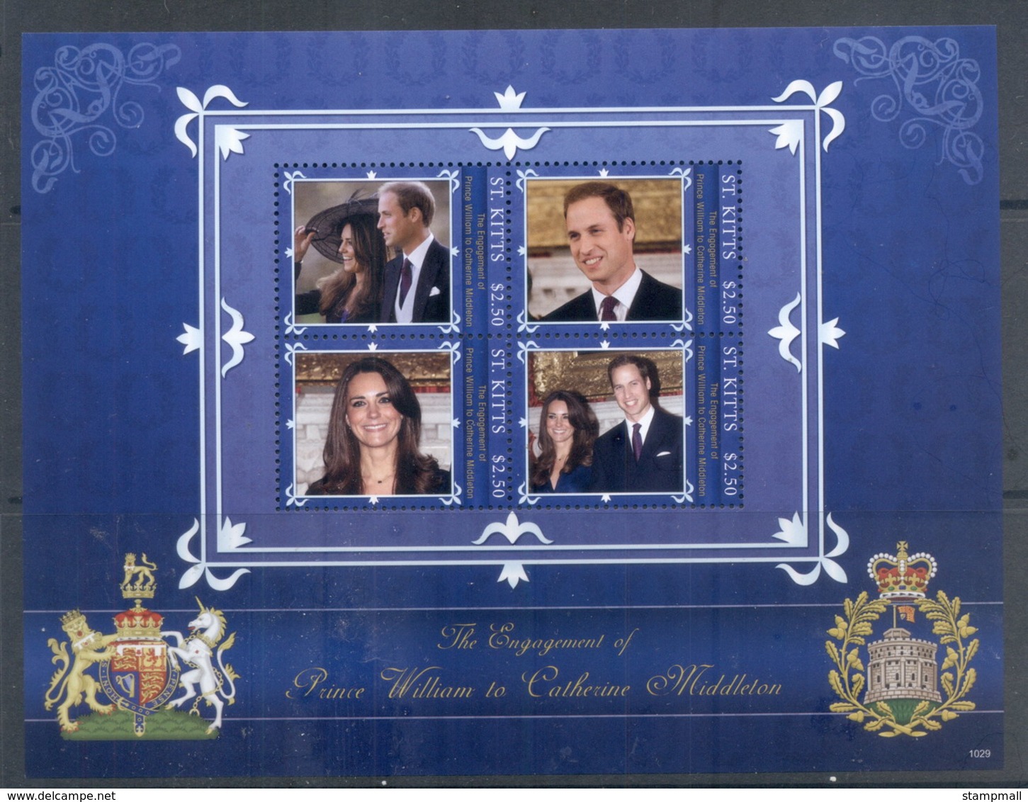 St Kitts 2011 Royal Engagement William & Kate #1029 $2.50 MS MUH - St.Kitts And Nevis ( 1983-...)