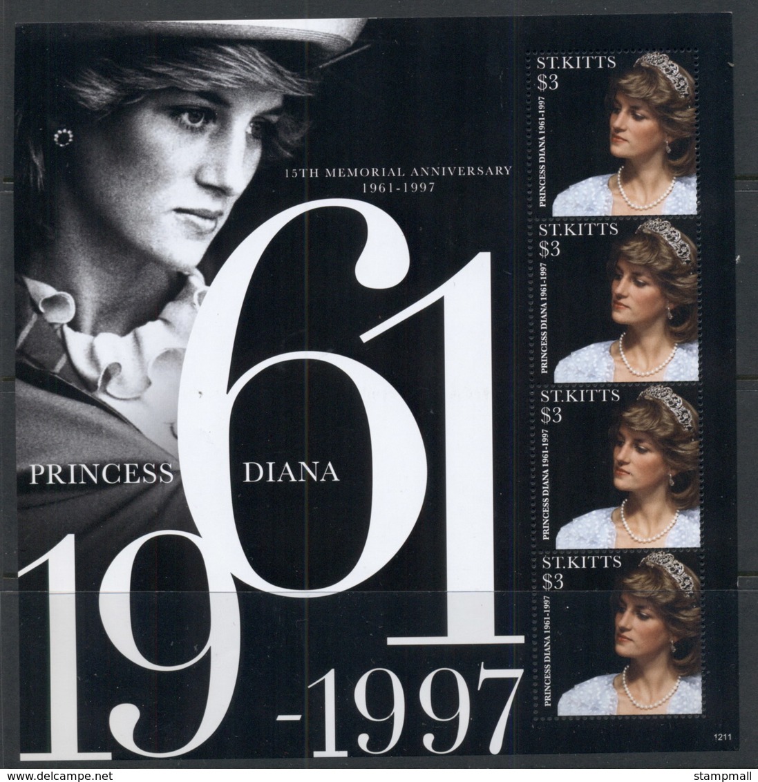 St Kitts 2012 Princess Diana In Memoriam 15th Anniv. MS MUH - St.Kitts And Nevis ( 1983-...)