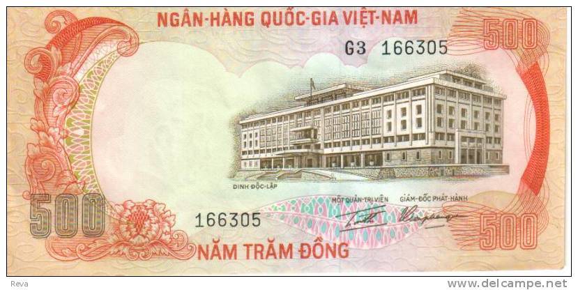 VIETNAM SOUTH 500 DONG ORANGE BUILDING FRONT TIGER ANIMAL BACK PREFIX#G3 ND(1972) P33a AUNC READ DESCRIPTION - Viêt-Nam