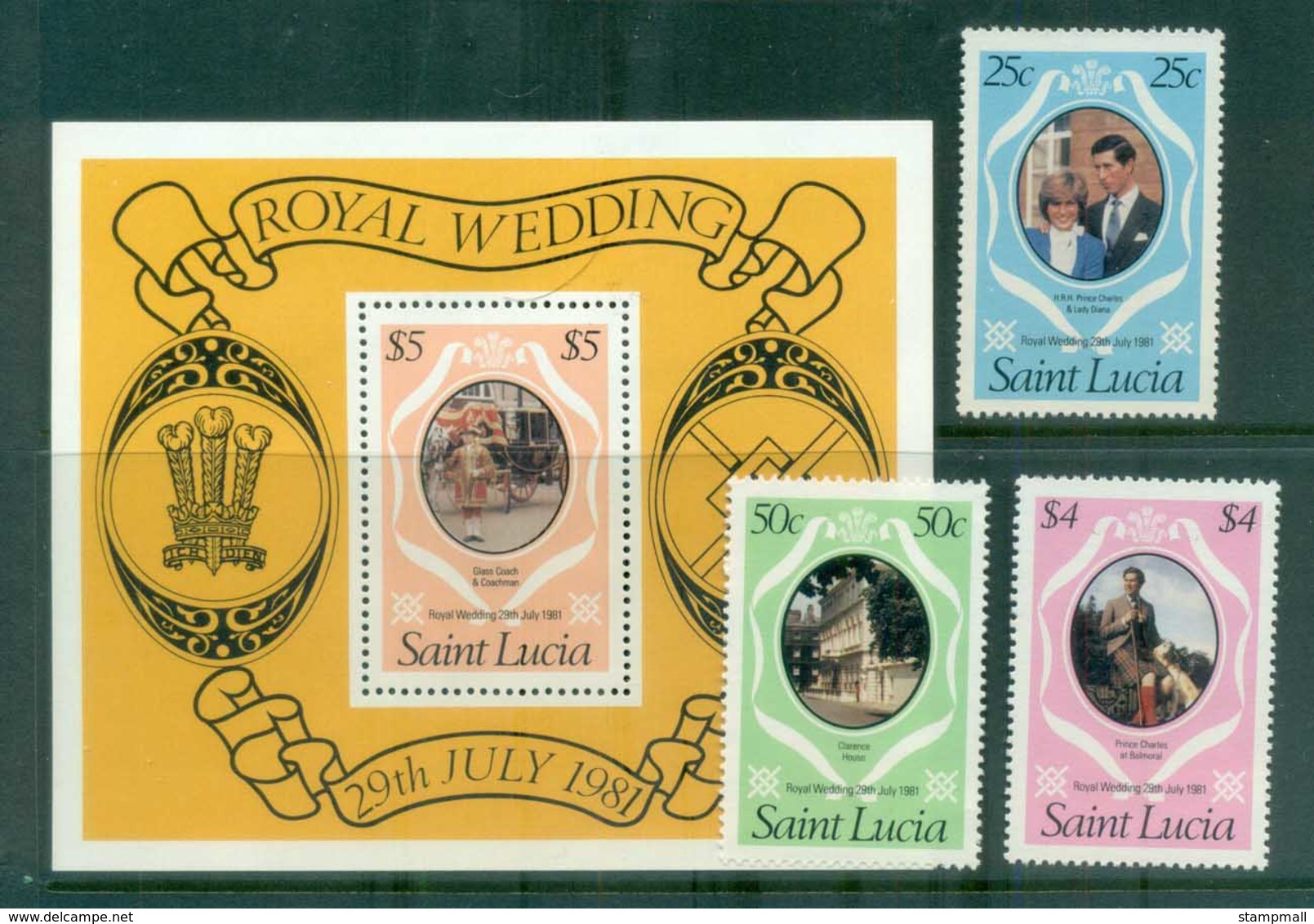 St Lucia 1981 Charles & Diana Royal Wedding + MS MUH Lot81875 - St.Lucia (1979-...)