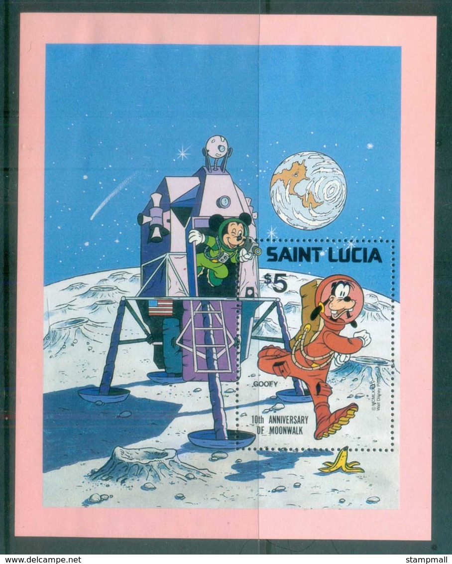 St Lucia 1984 Disney, Goofy On The Moon MS MUH Lot77504 - St.Lucia (1979-...)