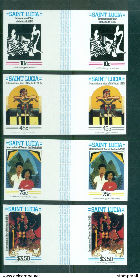 St Lucia 1985 Intl. Youth Year IMPERF Gutter Pairs  MUH Lot68689 - St.Lucia (1979-...)