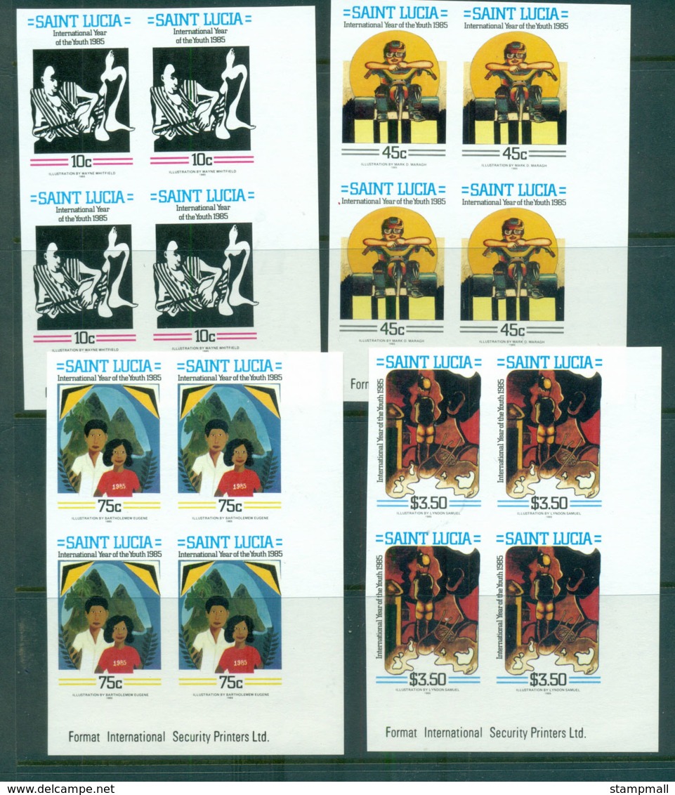 St Lucia 1985 Intl. Youth Year IMPERF Imprint Blks 4 MUH Lot68686 - St.Lucia (1979-...)