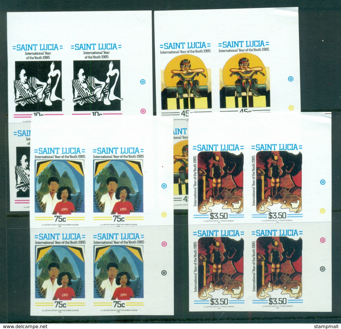 St Lucia 1985 Intl. Youth Year IMPERF Traffic Light Blks 4 MUH Lot68616 - St.Lucia (1979-...)