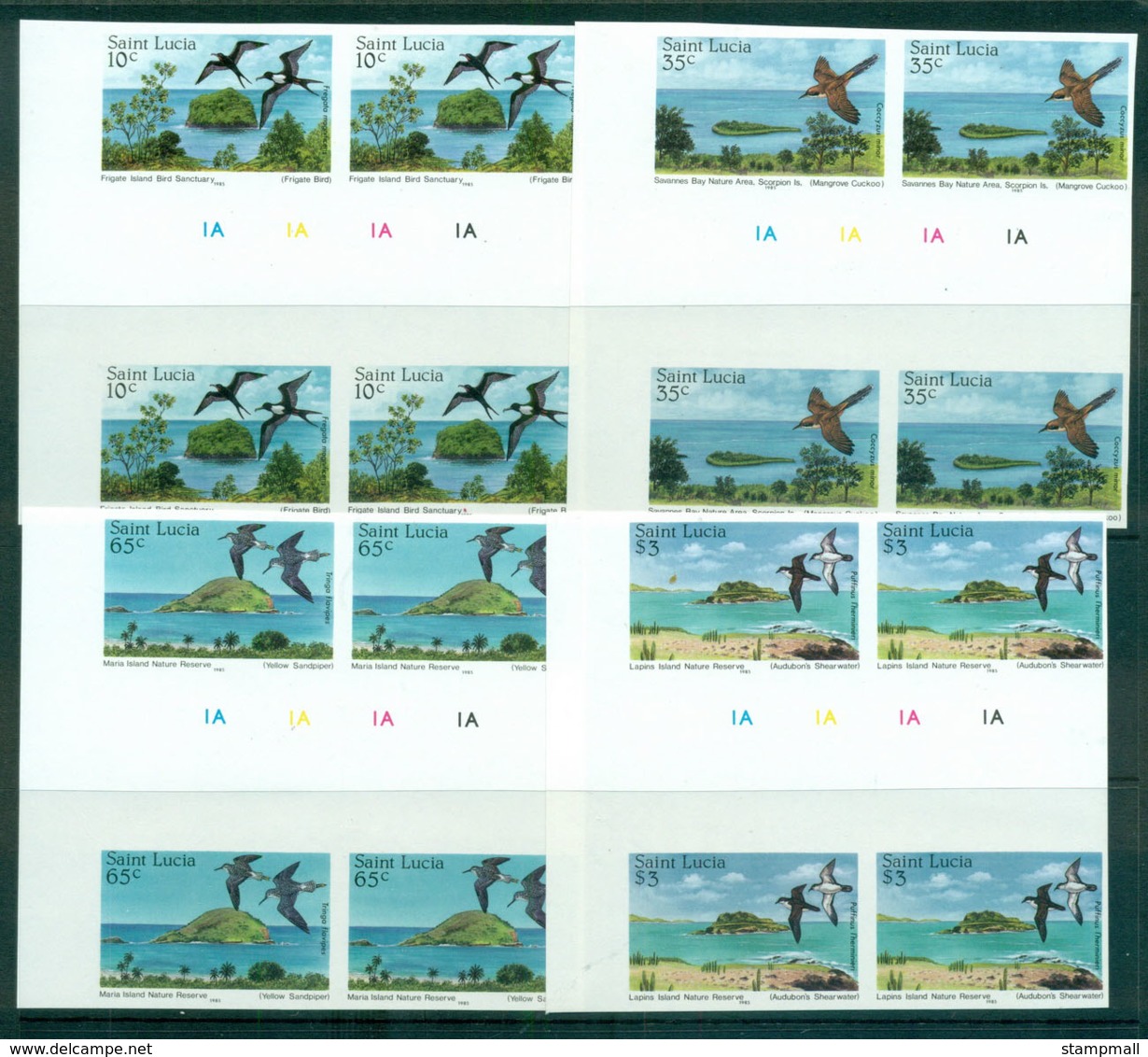 St Lucia 1985 Nature Reserves, Birds In Habitats IMPERF Gutter Blk 4 MUH Lot68459 - St.Lucia (1979-...)