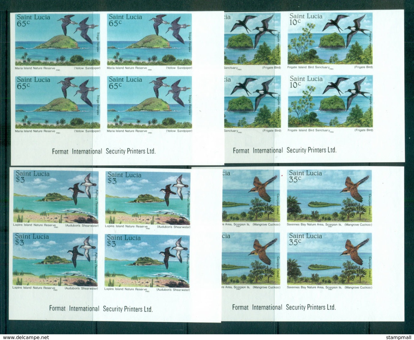 St Lucia 1985 Nature Reserves, Birds In Habitats IMPERF Imprint Blk 4 MUH Lot68461 - St.Lucia (1979-...)