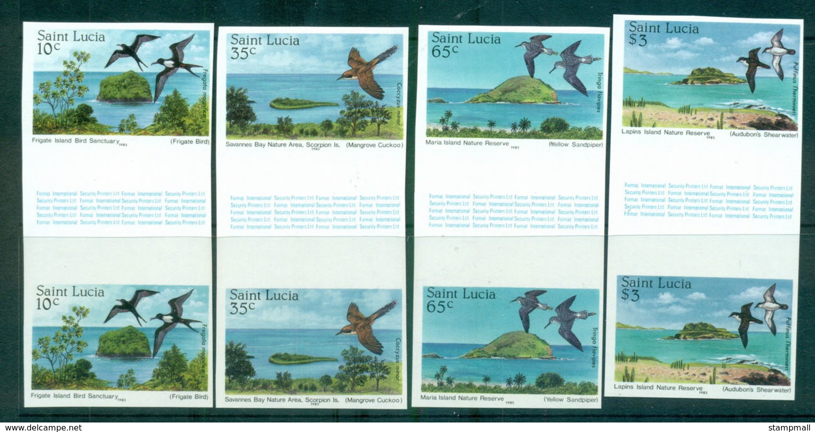 St Lucia 1985 Nature Reserves, Birds In Habitats IMPERF Pairs MUH Lot68456 - St.Lucia (1979-...)