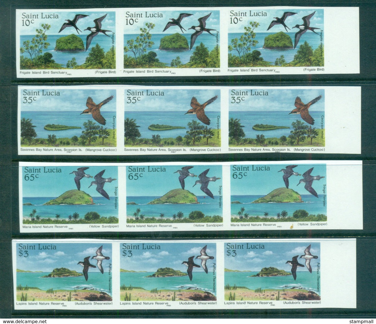 St Lucia 1985 Nature Reserves, Birds In Habitats IMPERF Str 3 MUH Lot68639 - St.Lucia (1979-...)