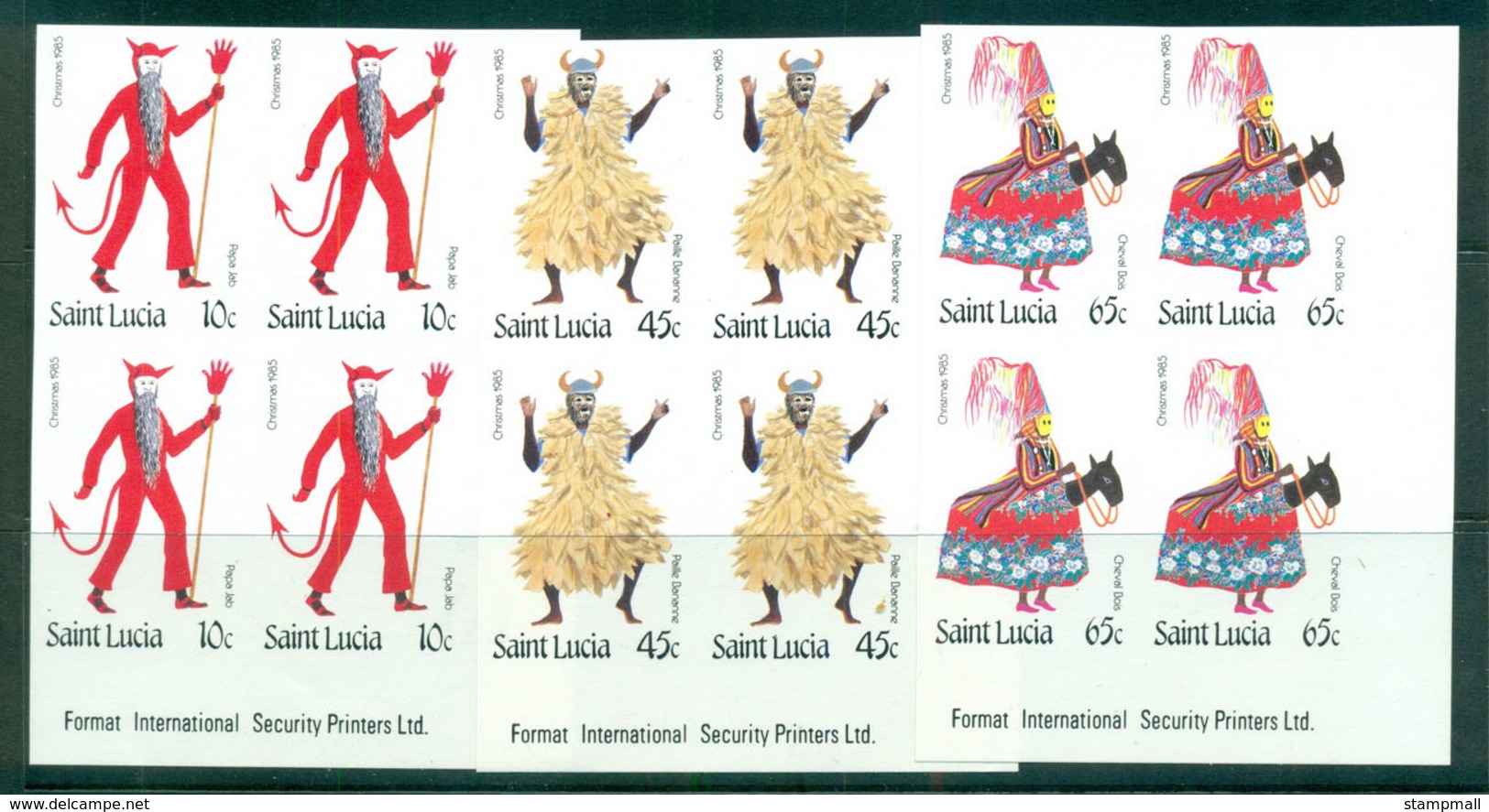 St Lucia 1985 Xmas IMPERF Inpring Blks 4 MUH Lot68676 - St.Lucia (1979-...)