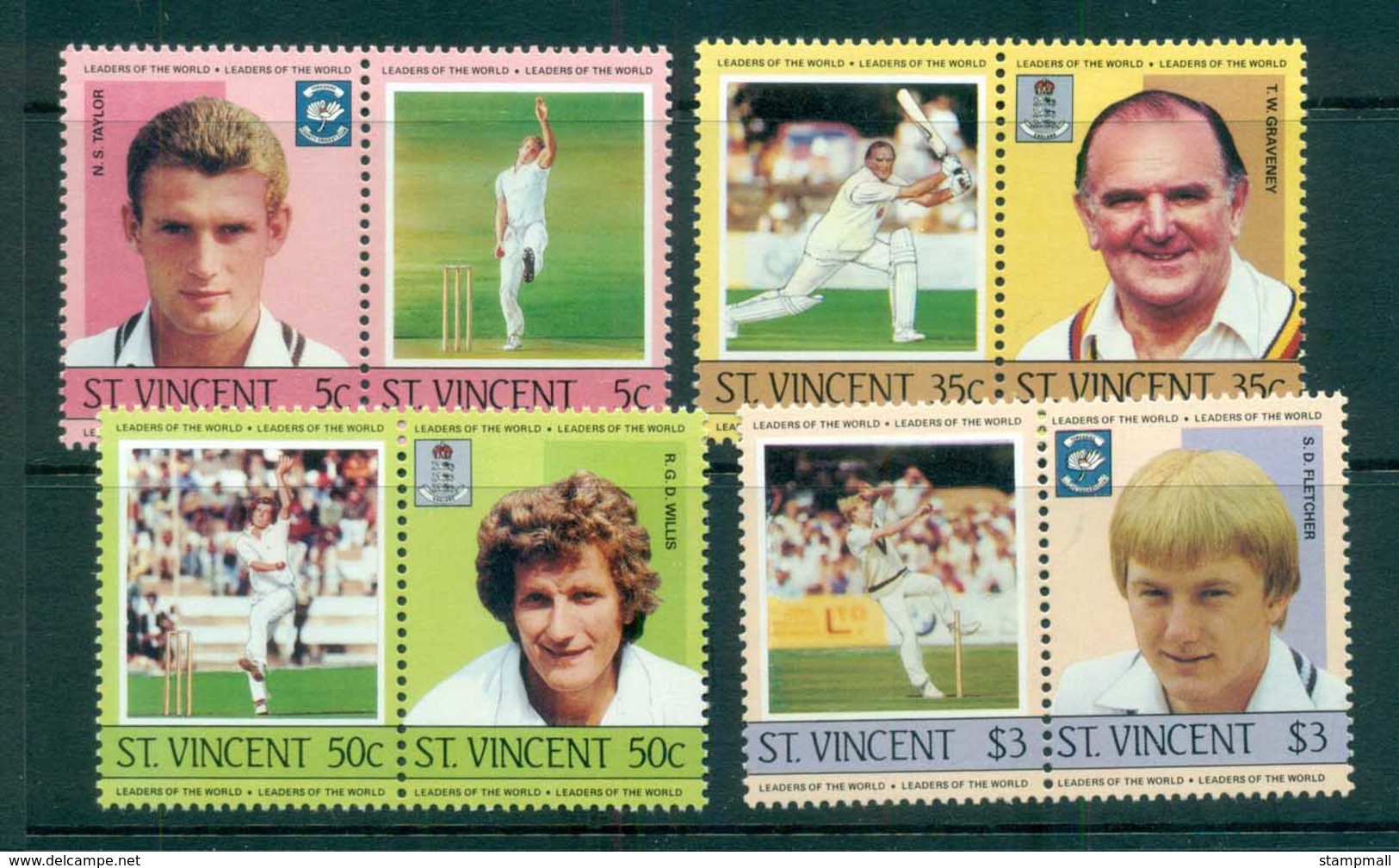 St Vincent 1985 LOW Cricket Players MUH Lot72816 - St.Vincent (1979-...)