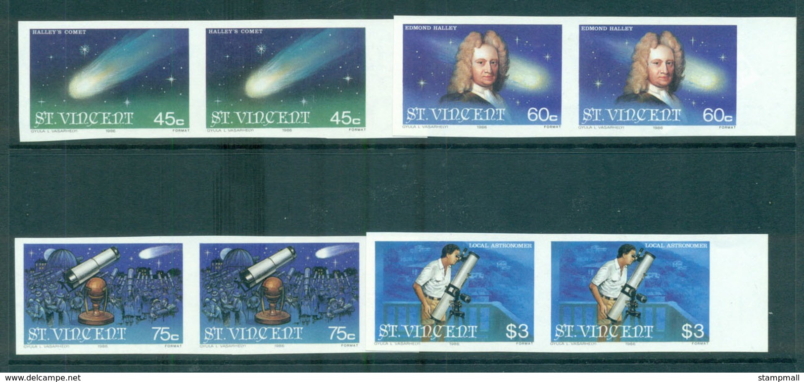 St Vincent 1986 Halley's Comet IMPERF Pairs MUH Lot68750 - St.Vincent (1979-...)