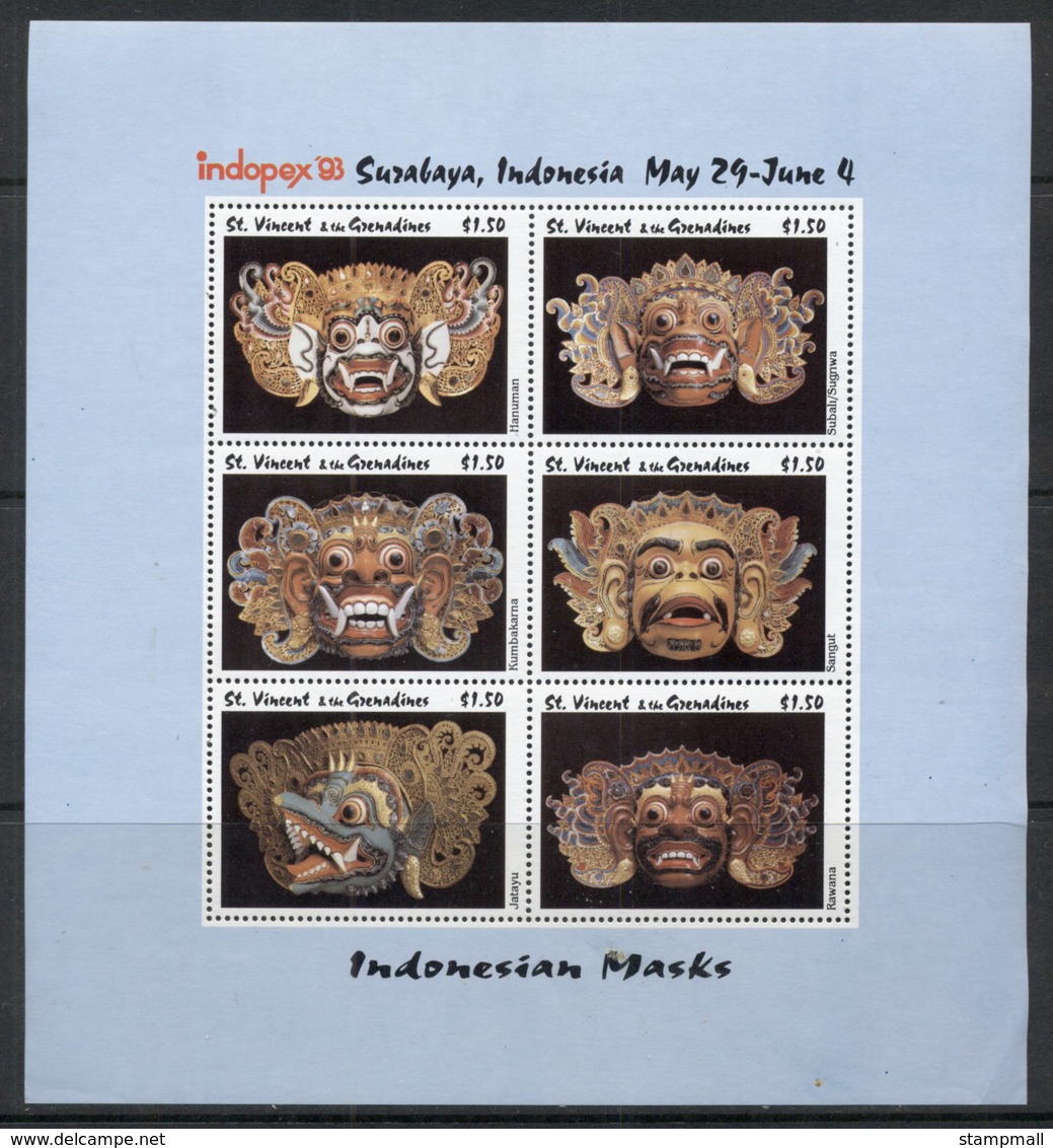 St Vincent 1993 Indonesian Masks Indopex '93 (surface Gum Marks) MUH - St.Vincent (1979-...)