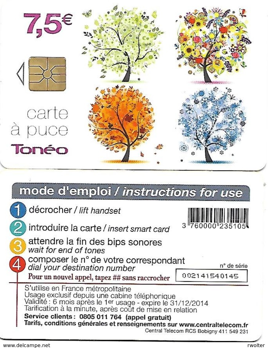 @+ Télécarte Toneo 7,5€ - Central Telecom - Gem1A - Val: 31-12-2014 - Ref : CC-CT6A -avec Ligne Central Telecom Au Verso - 2011