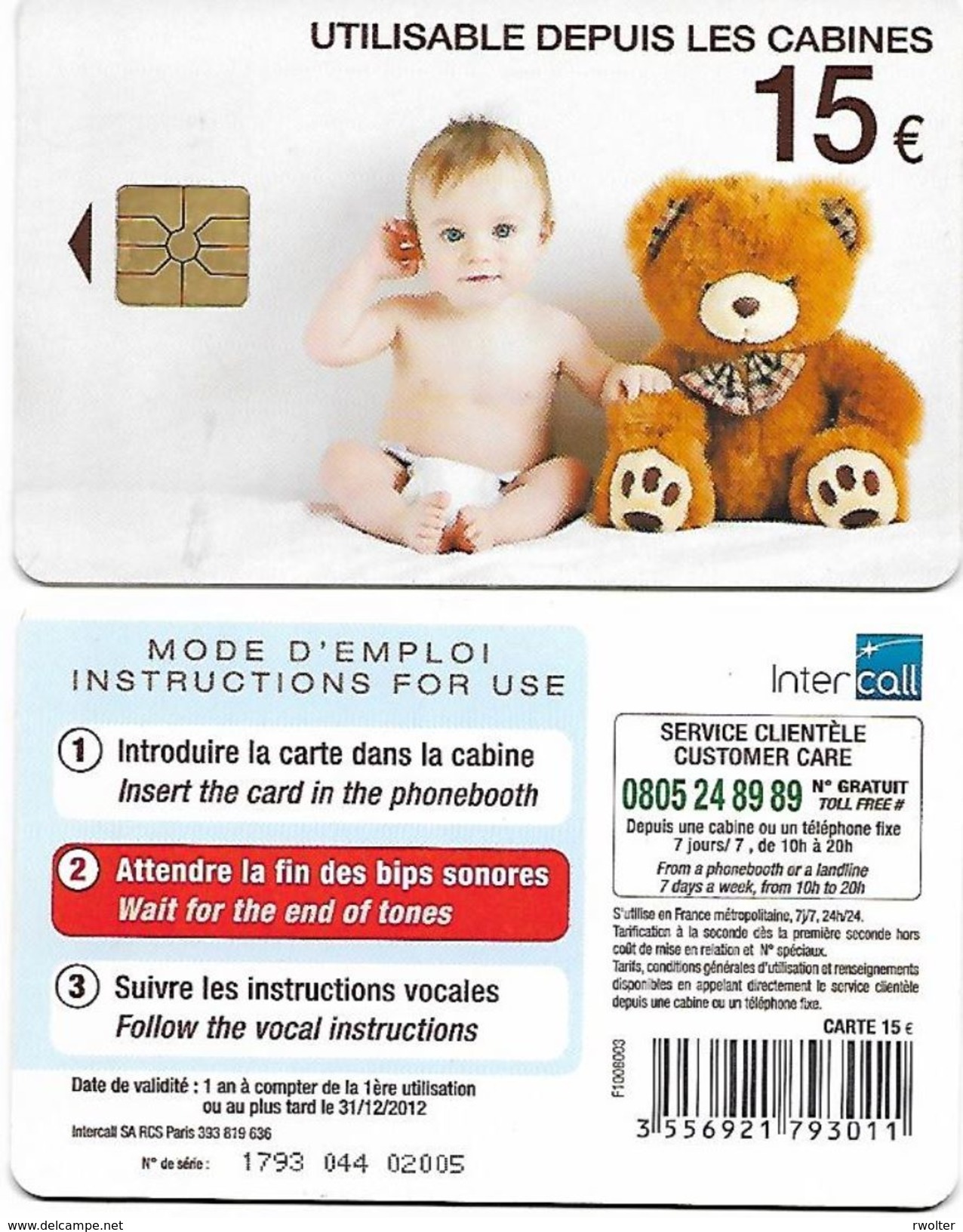 @+ France - Intercall à Puce 15€ - Bebe Et Ours N°4 - Code F1008003 - Ref : CC-INT7A Verso Logo Intercall - 2010