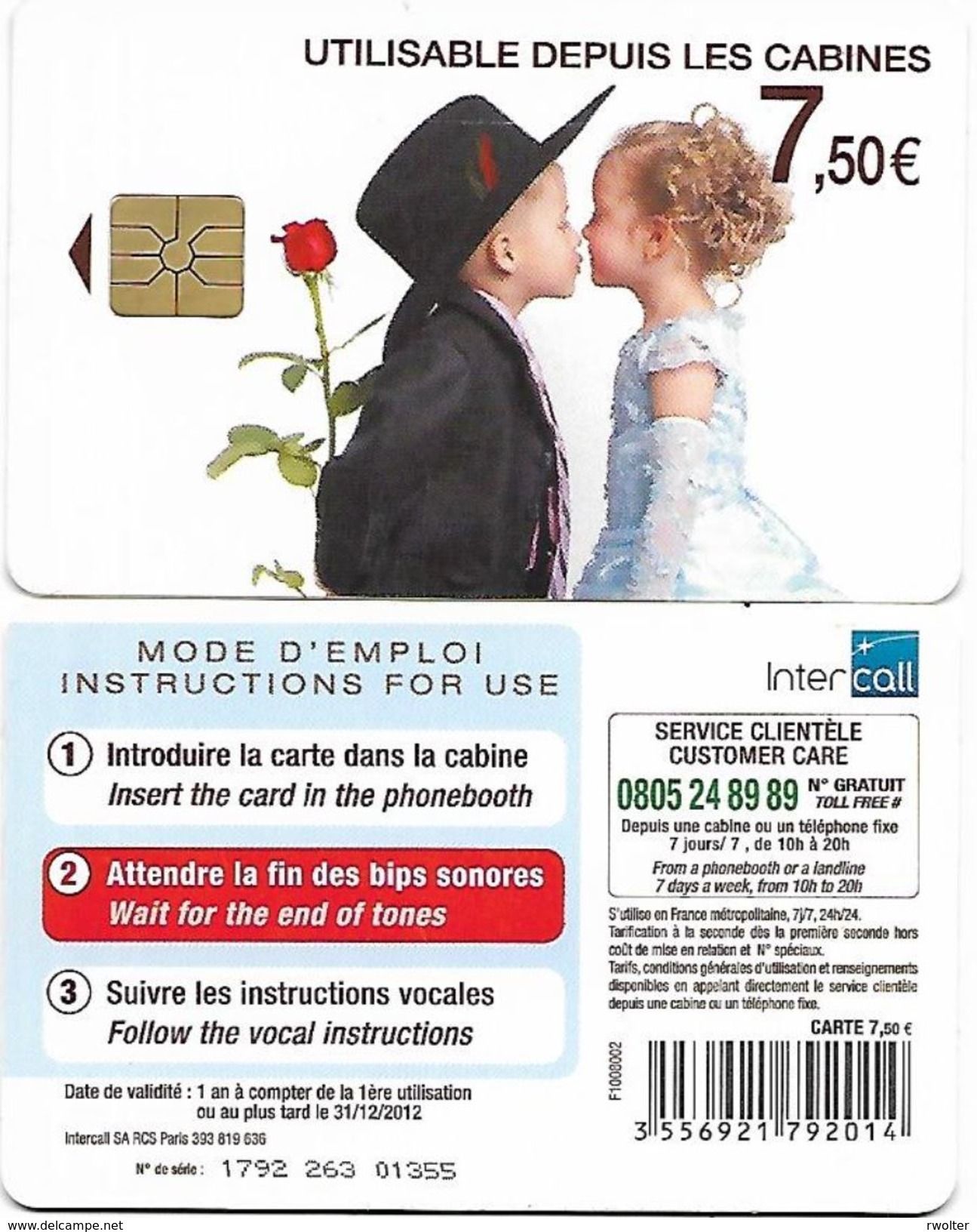 @+ France - Intercall à Puce 7,50€ - Mariage N°4 - Code F1008002 - Ref : CC-INT6A Verso Logo Intercall - 31/12/2012 - 2010