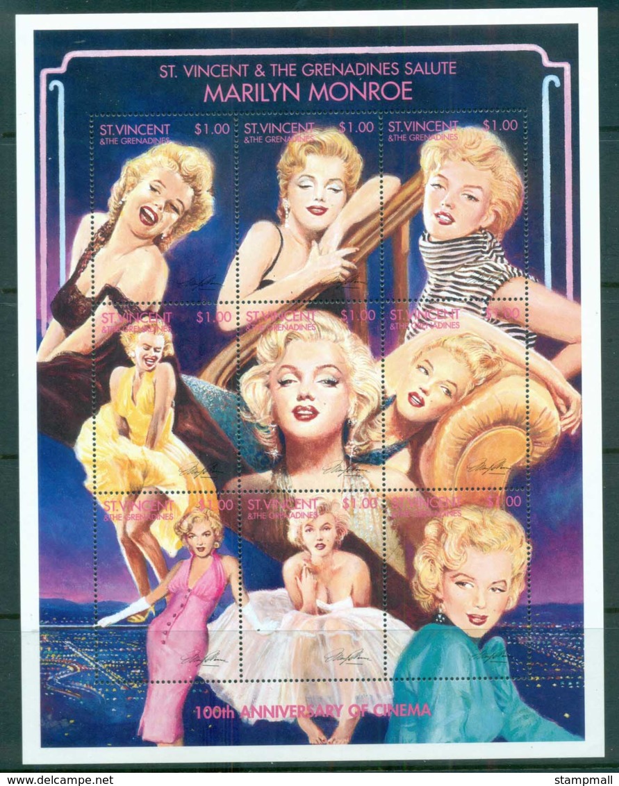 St Vincent Grenadines 1995 100th Anniv Of Cinema, Marilyn Monroe MS MUH - St.Vincent & Grenadines