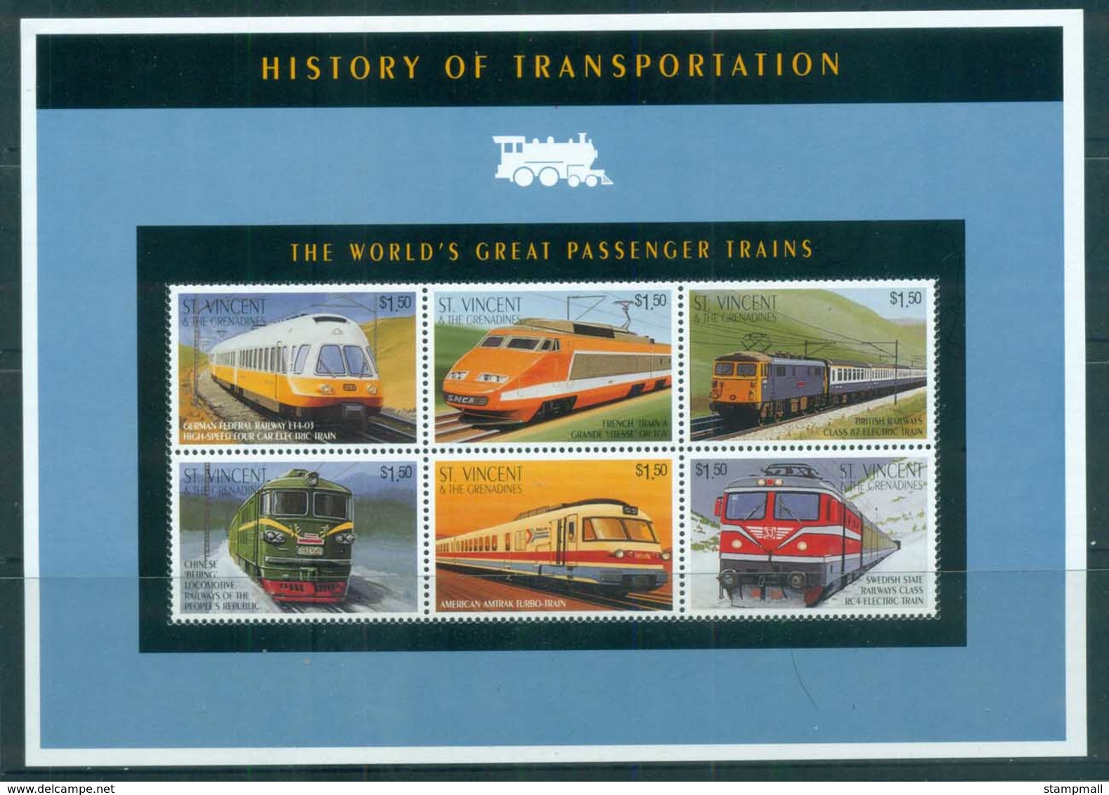 St Vincent Grenadines 1995 History Of Transportation , Passenger Trains MS MUH - St.Vincent & Grenadines