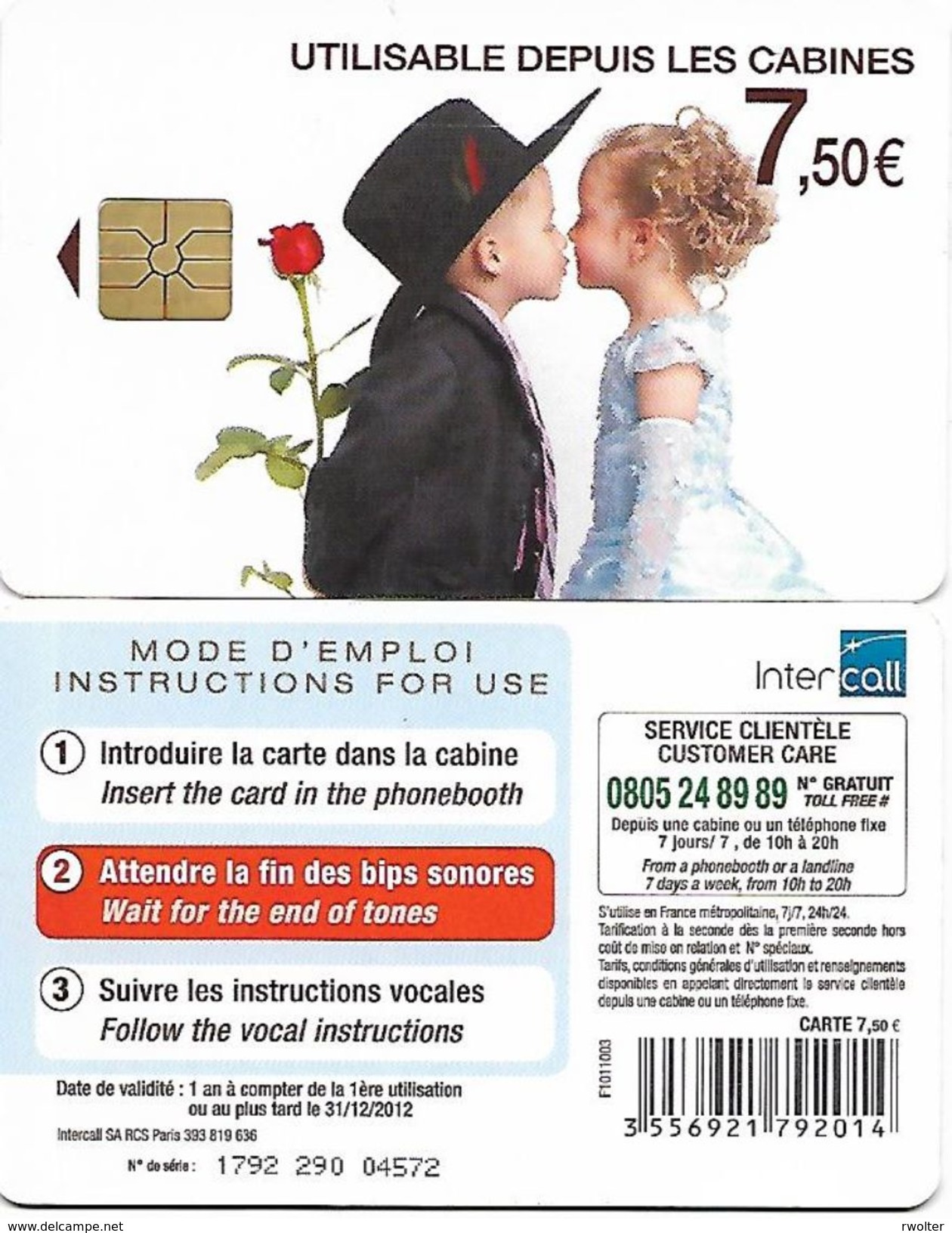 @+ France - Intercall à Puce 7,50€ - Mariage N°4 - Code F1011003 - Ref : CC-INT6B Verso Logo Intercall - 31/12/2012 - 2010