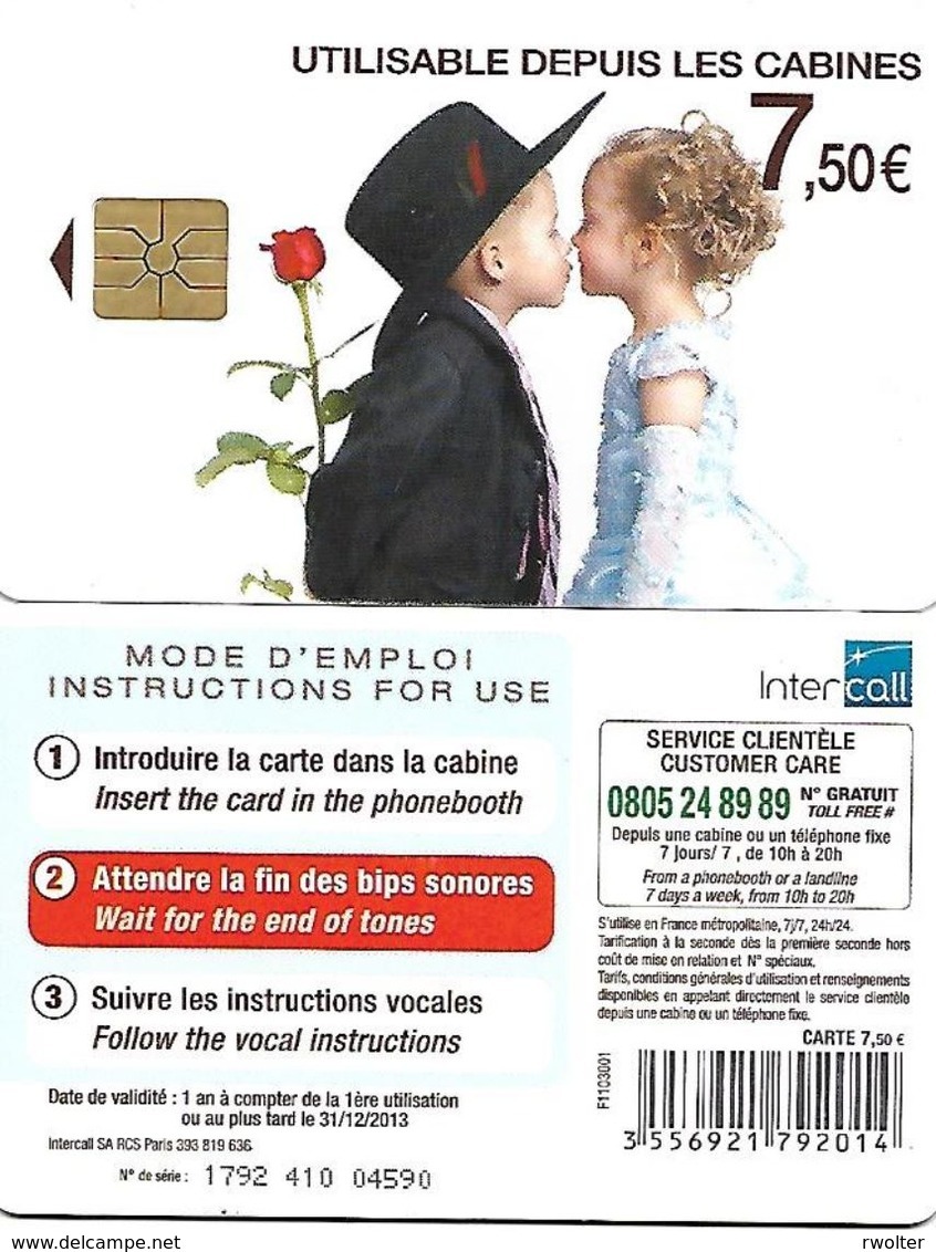 @+ France - Intercall à Puce 7,50€ - Mariage N°4 - Code F1103001 - Ref : CC-INT6C Verso Logo Intercall - 31/12/2013 - 2011