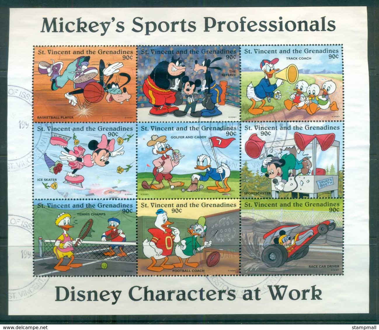 St Vincent Grenadines 1996 Disney, Characters At Work, Sport 90c Sheetlet FU Lot79390 - St.Vincent & Grenadines