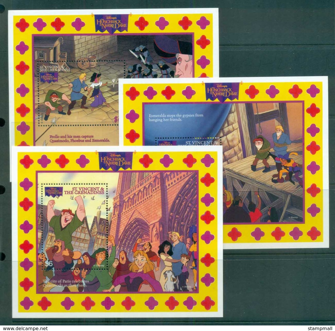 St Vincent Grenadines 1996 Disney, Hunchback Of Notre Dame 3xMS MUH Lot79305 - St.Vincent & Grenadines