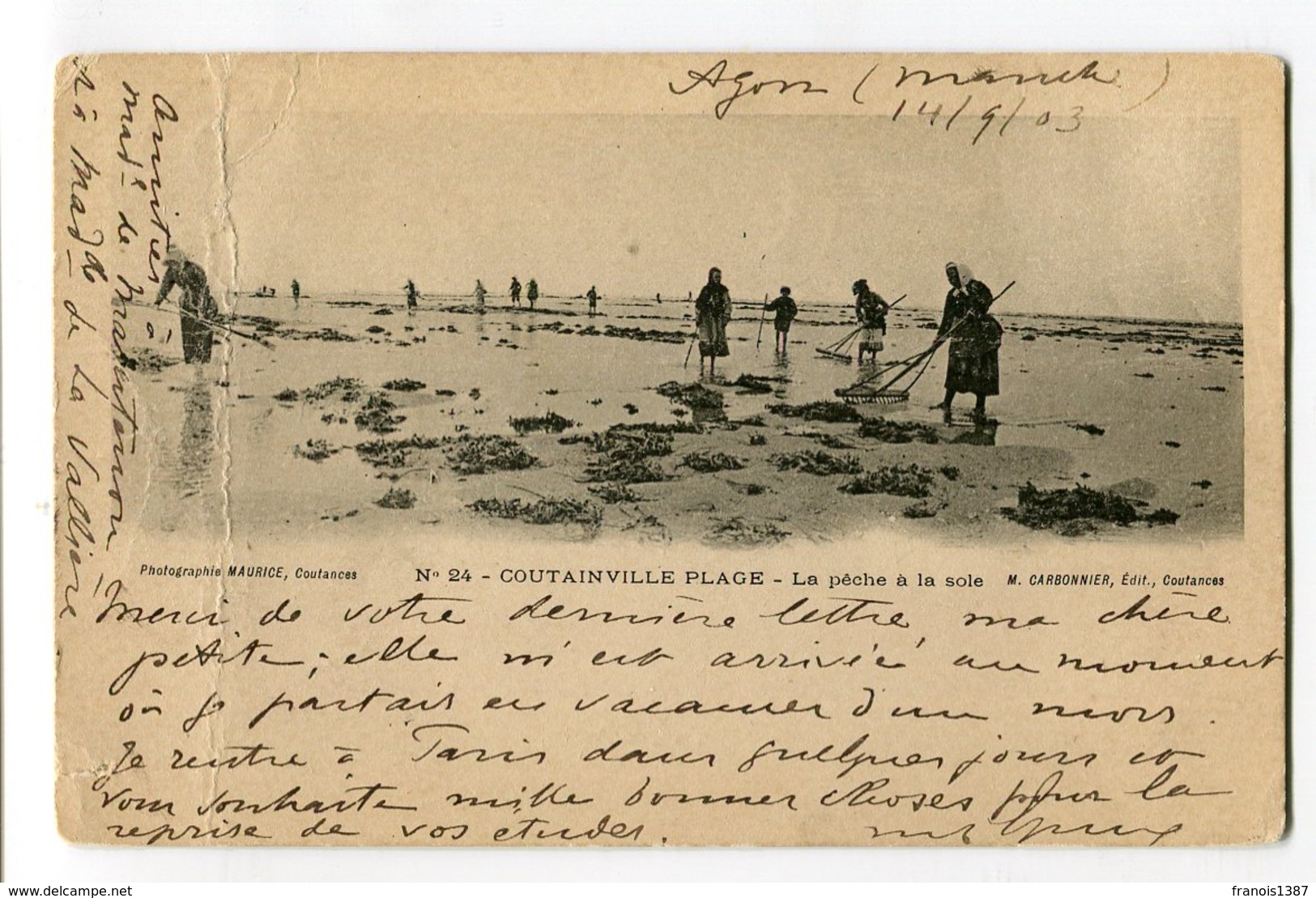 Ref 200 - COUTAINVILLE PLAGE - (CARTE PIONNIERE De 1903  - Scan Du Verso) - Autres & Non Classés