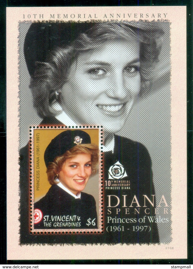 St Vincent Grenadines 2007 Princess Diana In Memoriam, 10th Anniv., Humanitarian Princess MS MUH - St.Vincent & Grenadines