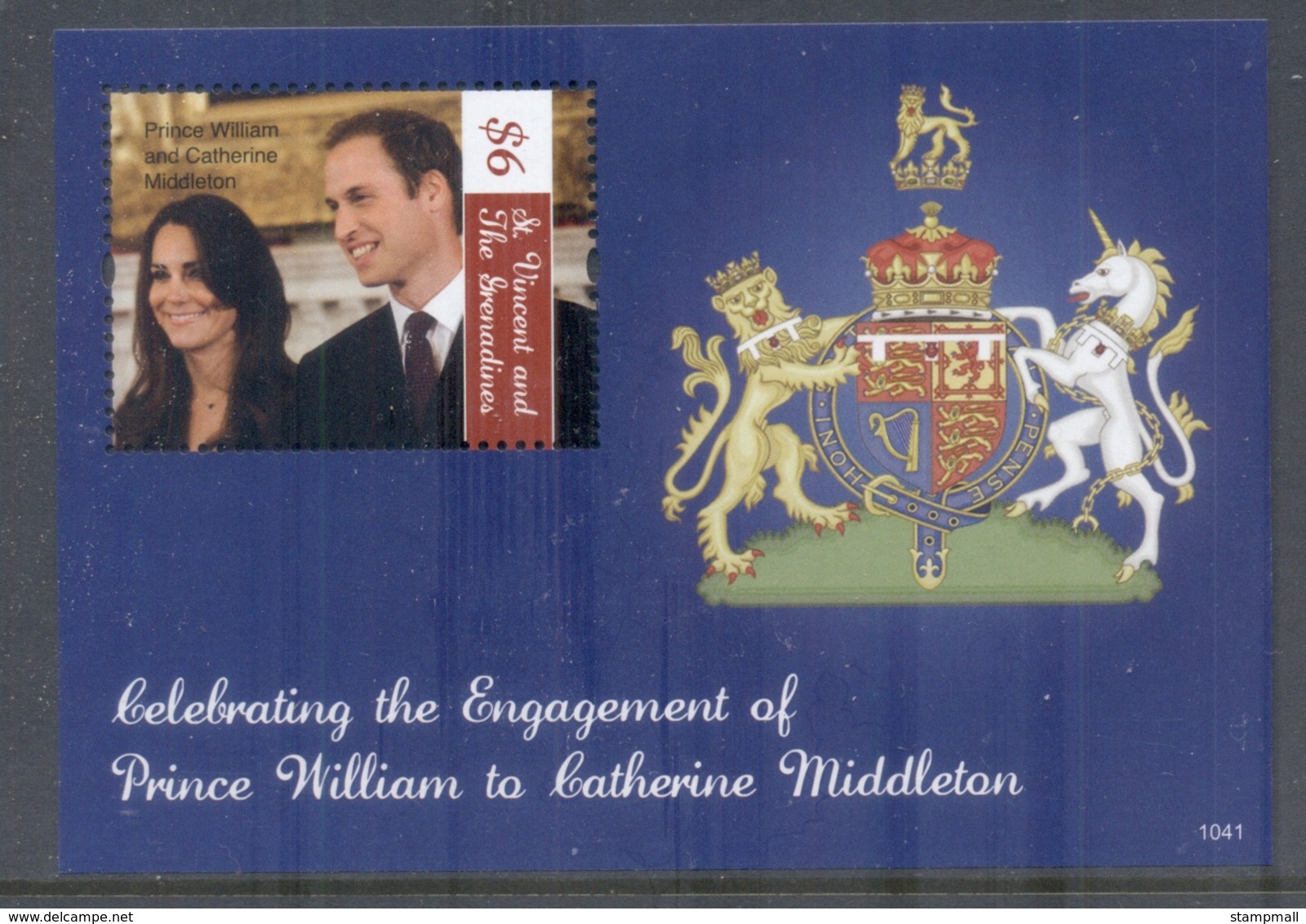 St Vincent Grenadines 2011 Royal Engagement William & Kate #1041 $6 MS MUH - St.Vincent & Grenadines