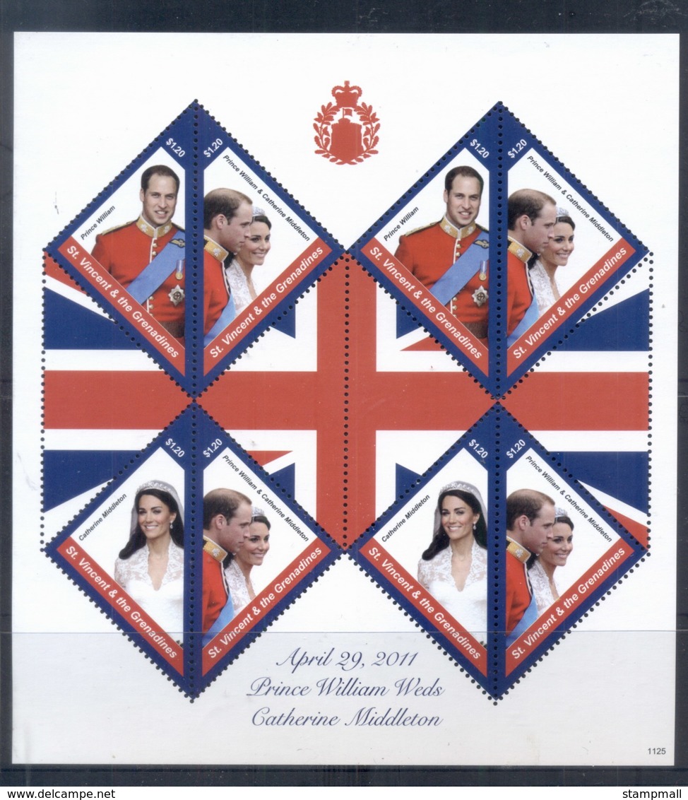 St Vincent Grenadines 2011 Royal Wedding William & Kate #1125 $1.20 MS MUH - St.Vincent & Grenadines