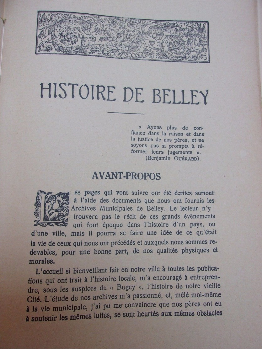 Beau Livre  Histoire De Belley  Par Le Baron André DALLEMAGNE  Librairie Compagnon  1929 - 1901-1940