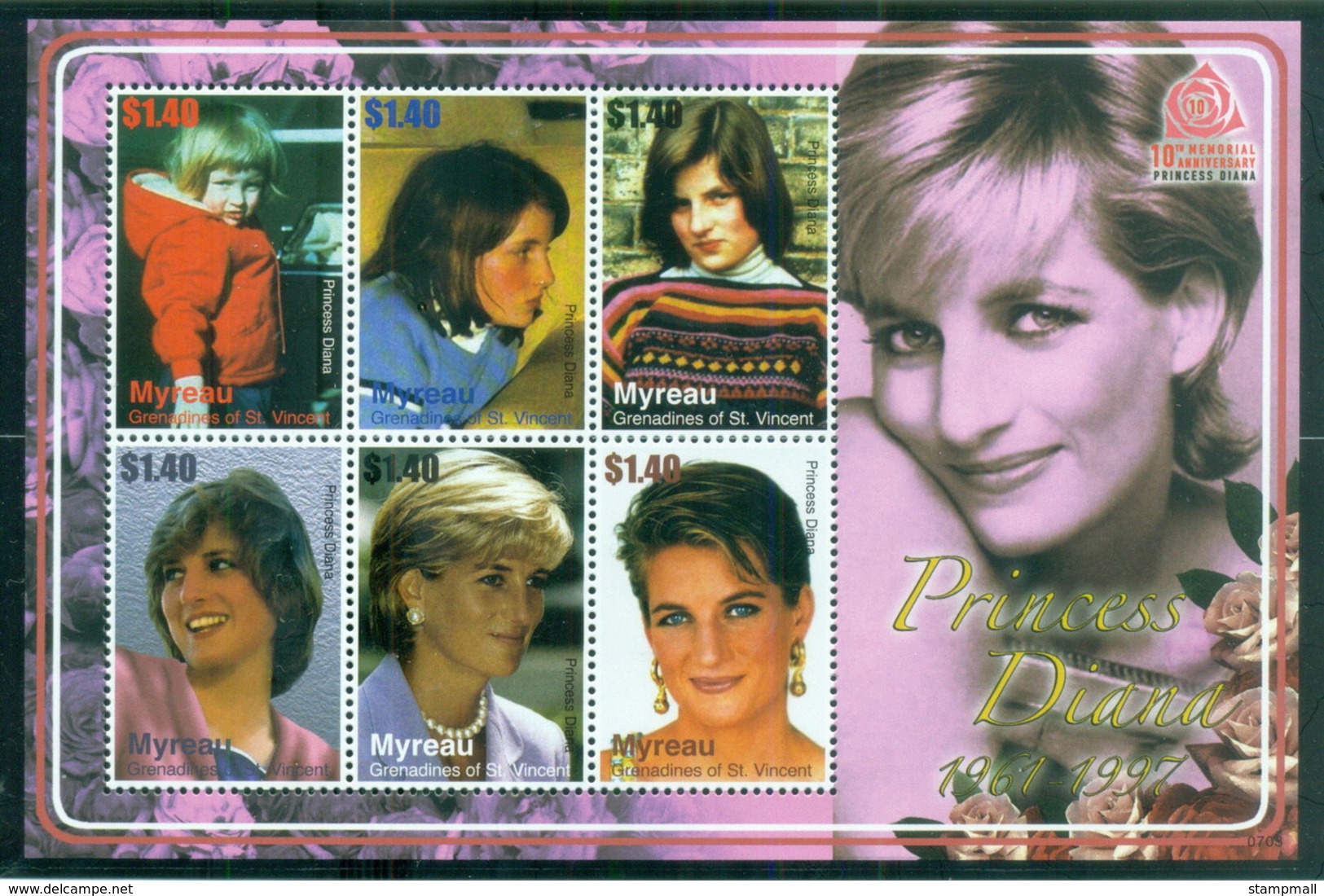 St Vincent Myreau 2007 Princess Diana In Memoriam, 10th Anniv., Forever Young MS MUH - St.Vincent & Grenadines