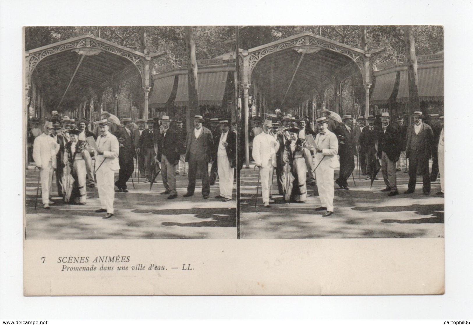 - CPA STEREOSCOPIQUES - SCENES ANIMEES - Promenade Dans Une Ville D'eau - Edions Lévy N° 7 - - Stereoscope Cards