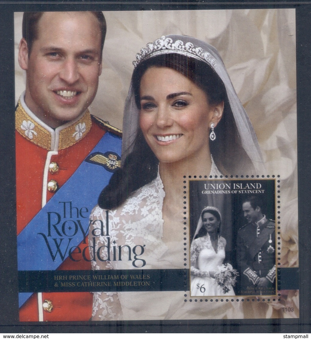 St Vincent Union Is 2011 Royal Wedding William & Kate #1103 $6 MS MUH - St.Vincent & Grenadines