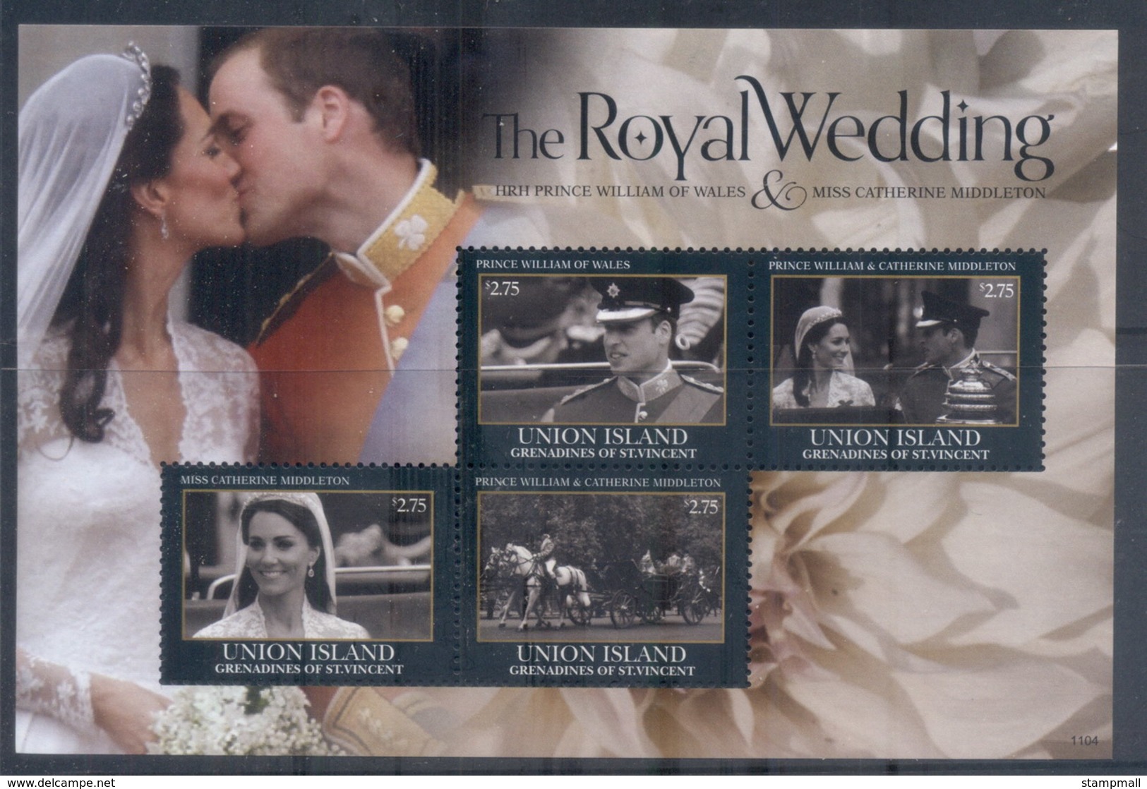 St Vincent Union Is 2011 Royal Wedding William & Kate #1104 $2.75 MS MUH - St.Vincent & Grenadines