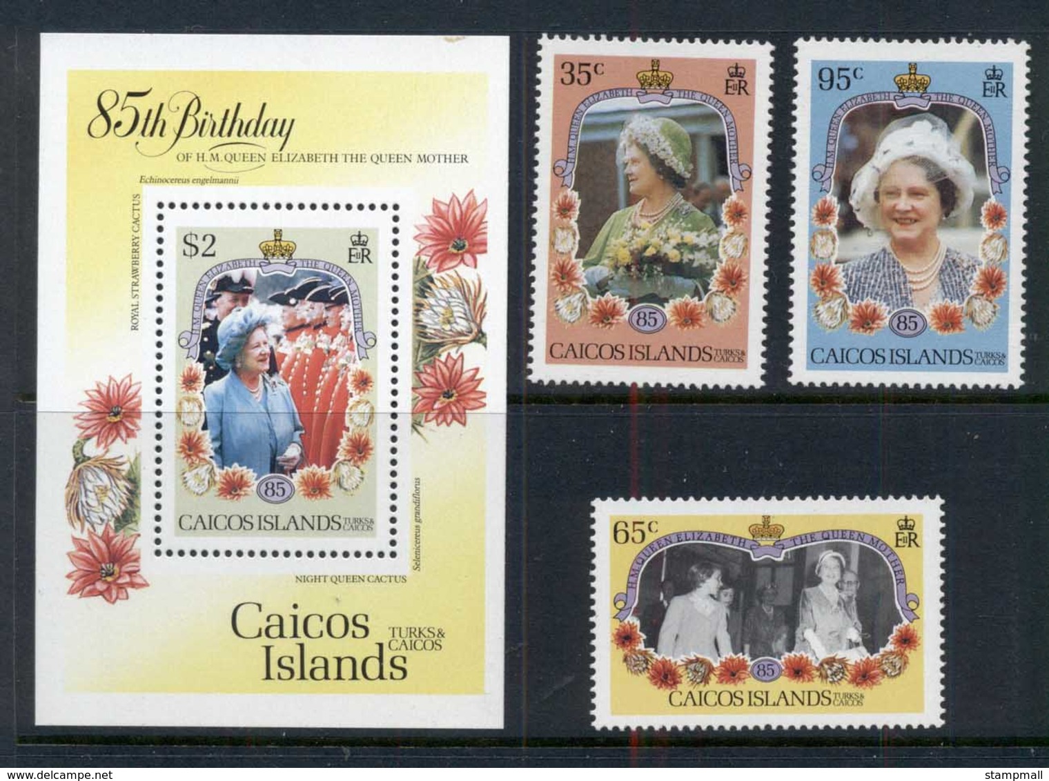 Caicos Is 1985 Queen Mother 85th Birthday + MS MUH - Turks And Caicos