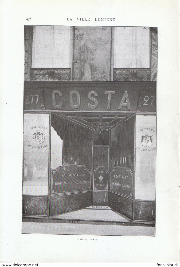 1909 - Iconographie - Paris (8ème) - Le Bottier Costa Au 277 Rue Saint-Honoré - FRANCO DE PORT - Non Classés